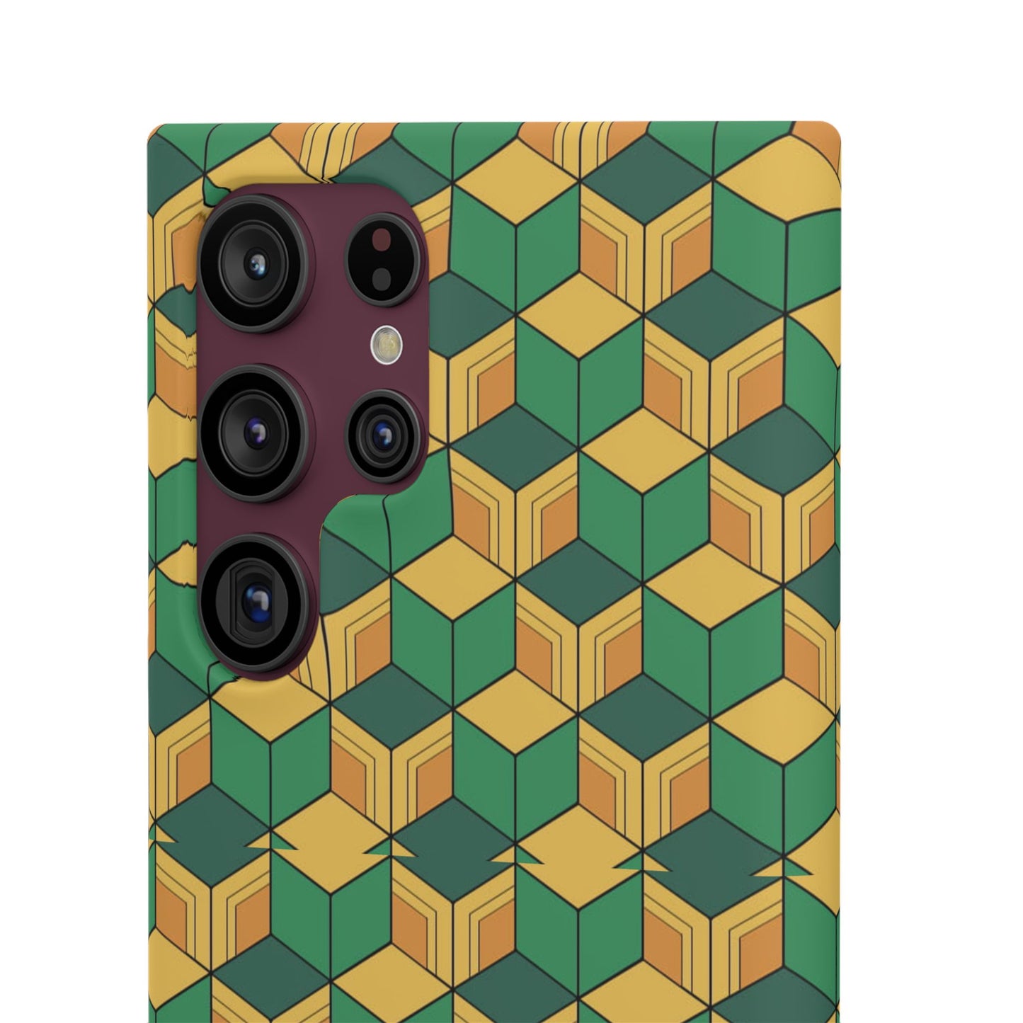 Sabito's Haori Pattern Anime iPhone Case - Geometric Green and Yellow Design