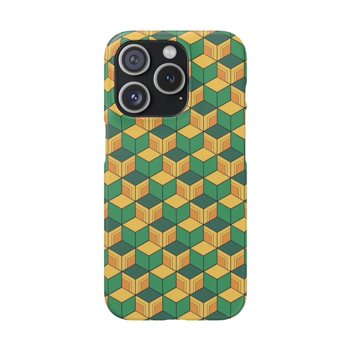 Sabito's Haori Pattern Anime iPhone Case - Geometric Green and Yellow Design