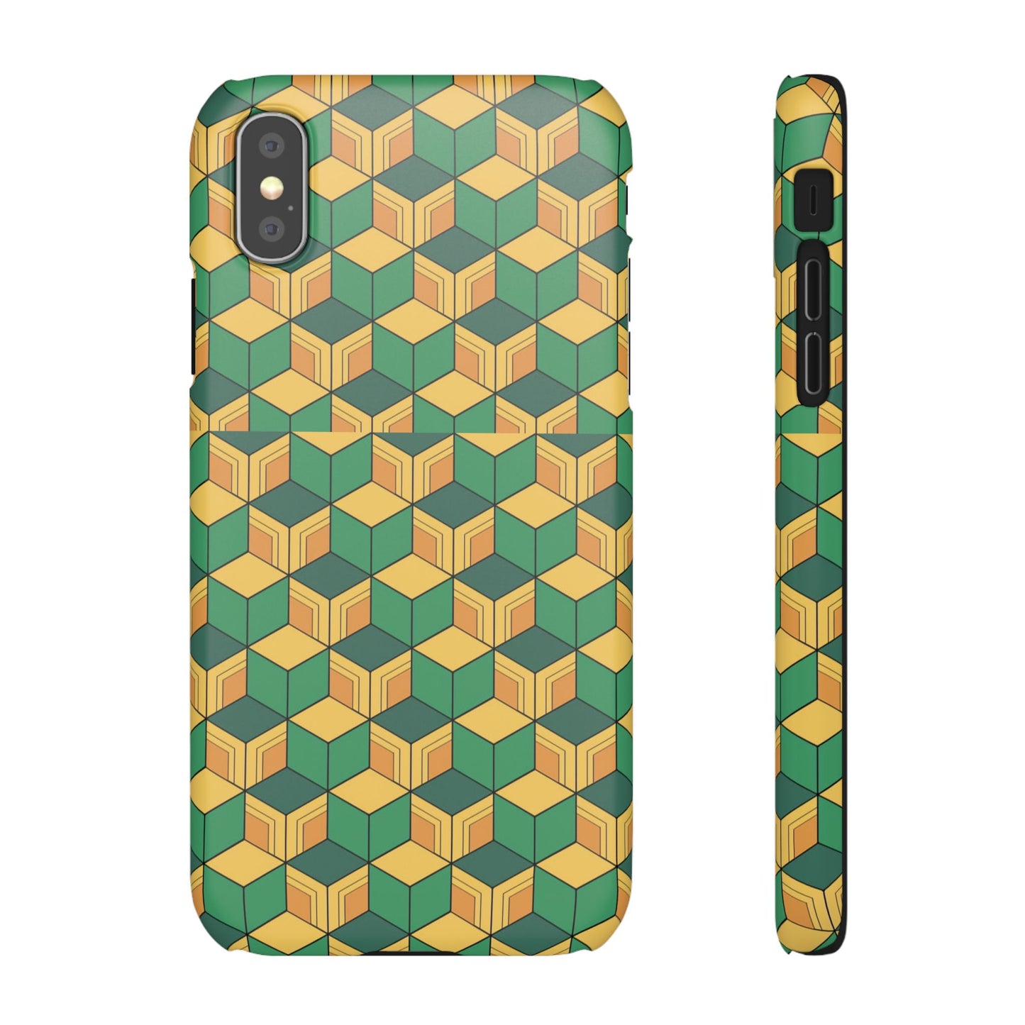 Sabito's Haori Pattern Anime iPhone Case - Geometric Green and Yellow Design