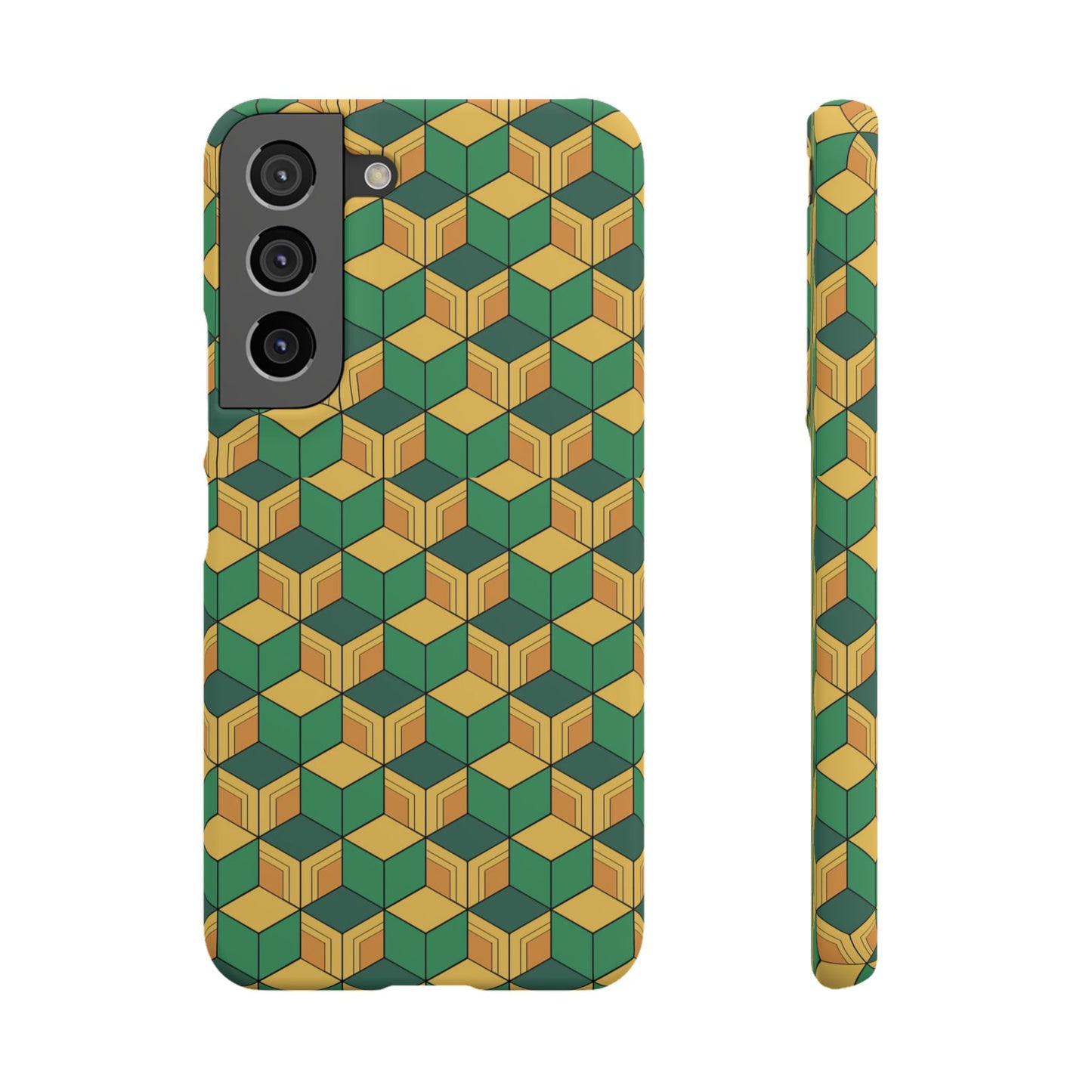 Sabito's Haori Pattern Anime iPhone Case - Geometric Green and Yellow Design