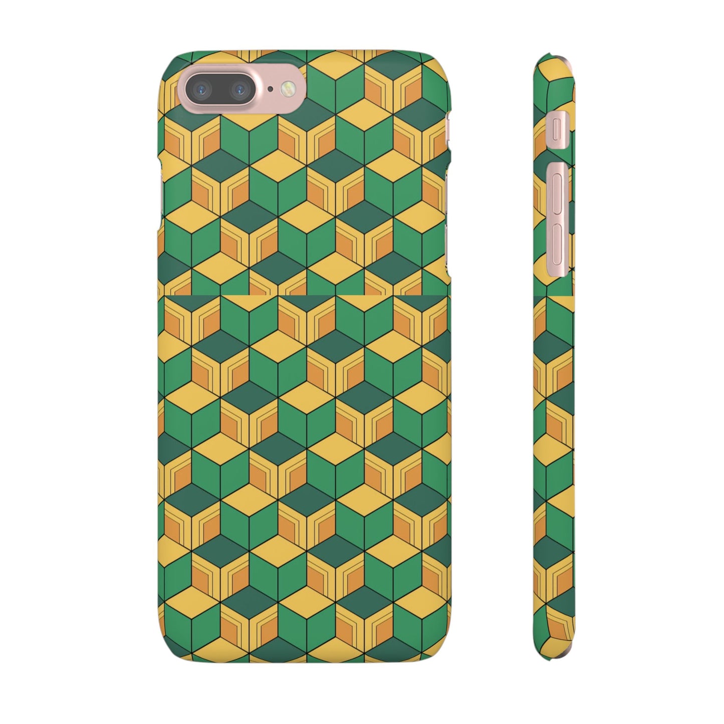 Sabito's Haori Pattern Anime iPhone Case - Geometric Green and Yellow Design