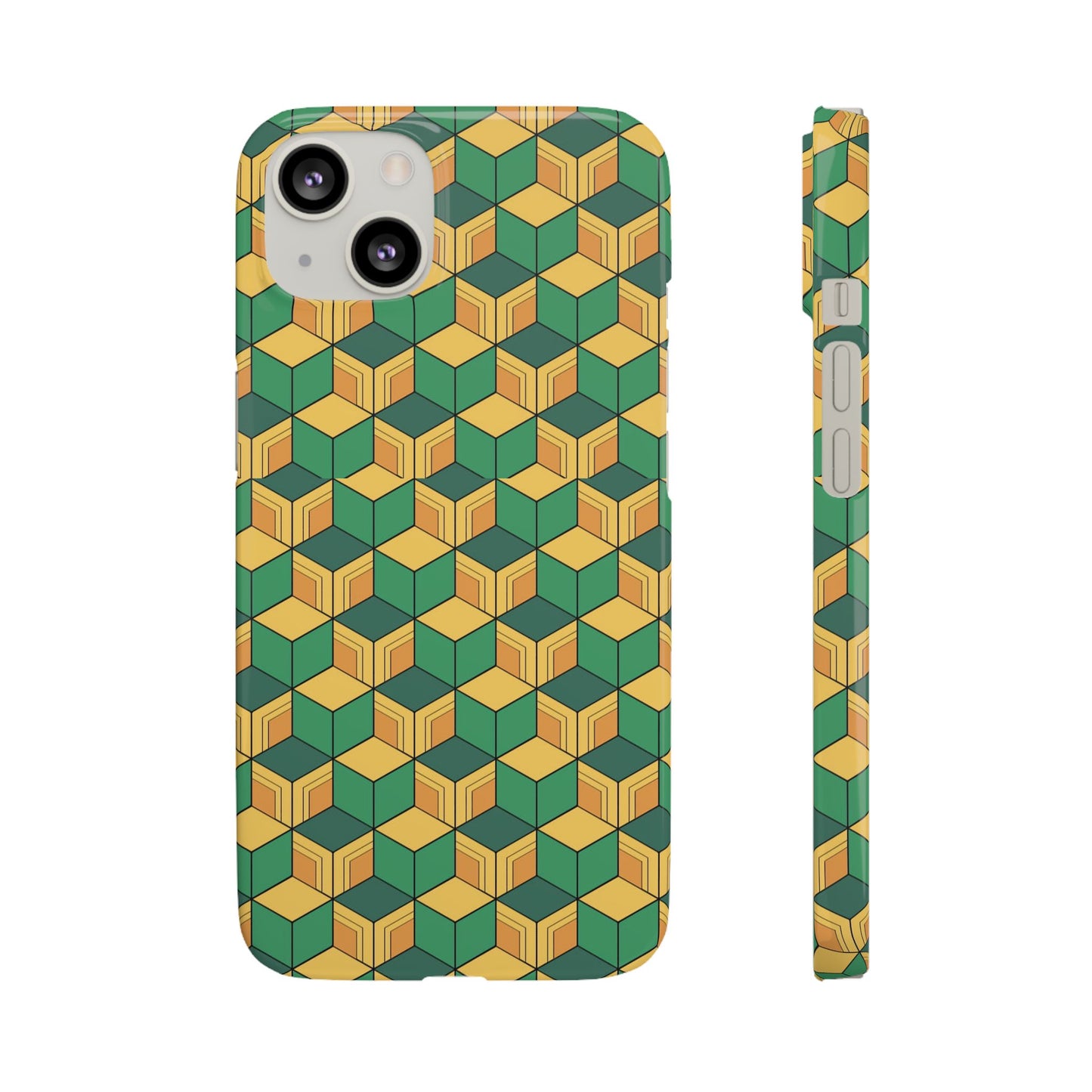 Sabito's Haori Pattern Anime iPhone Case - Geometric Green and Yellow Design
