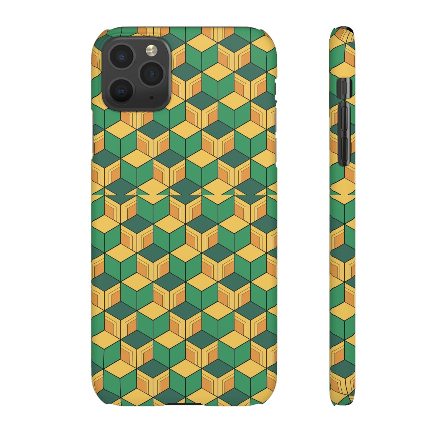 Sabito's Haori Pattern Anime iPhone Case - Geometric Green and Yellow Design