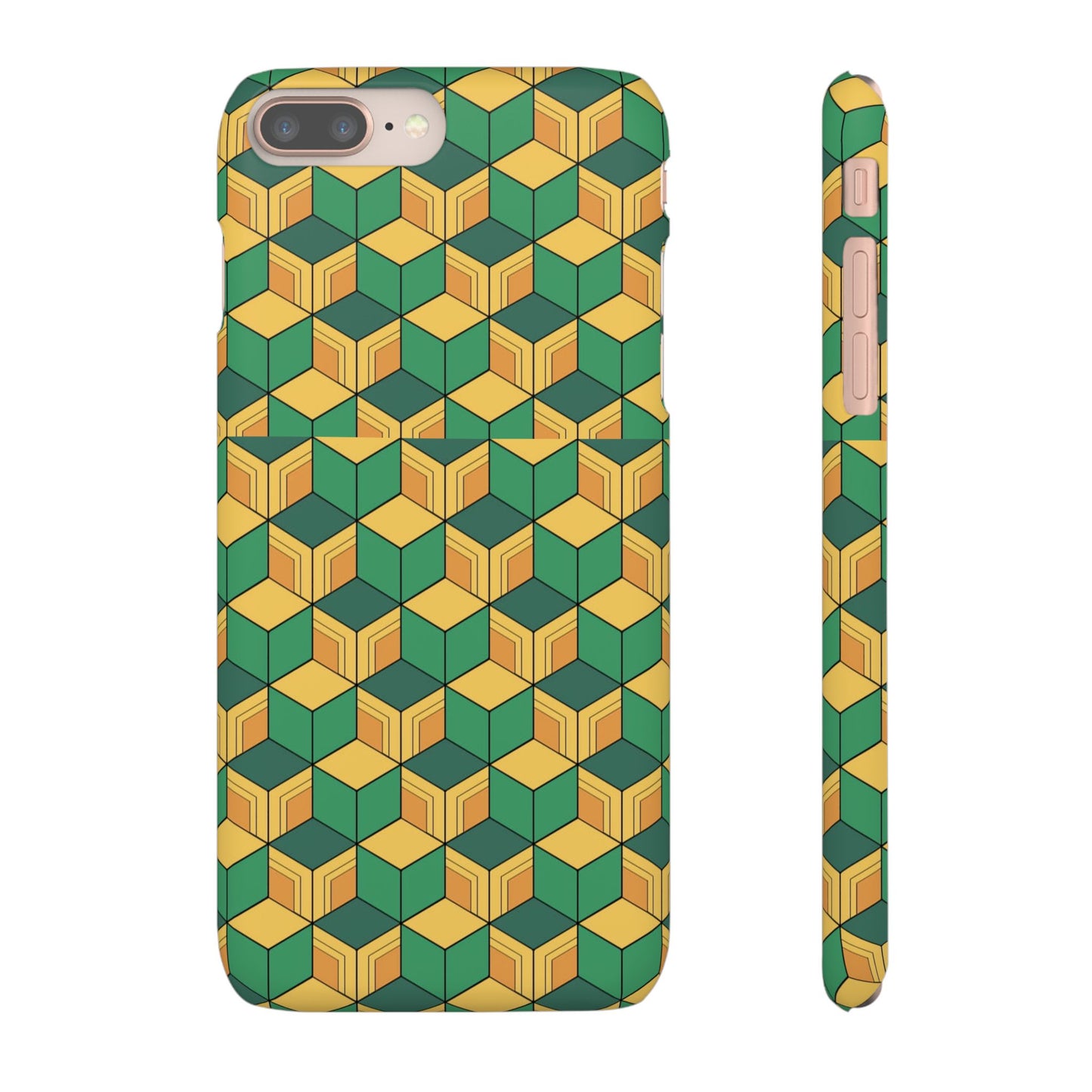 Sabito's Haori Pattern Anime iPhone Case - Geometric Green and Yellow Design