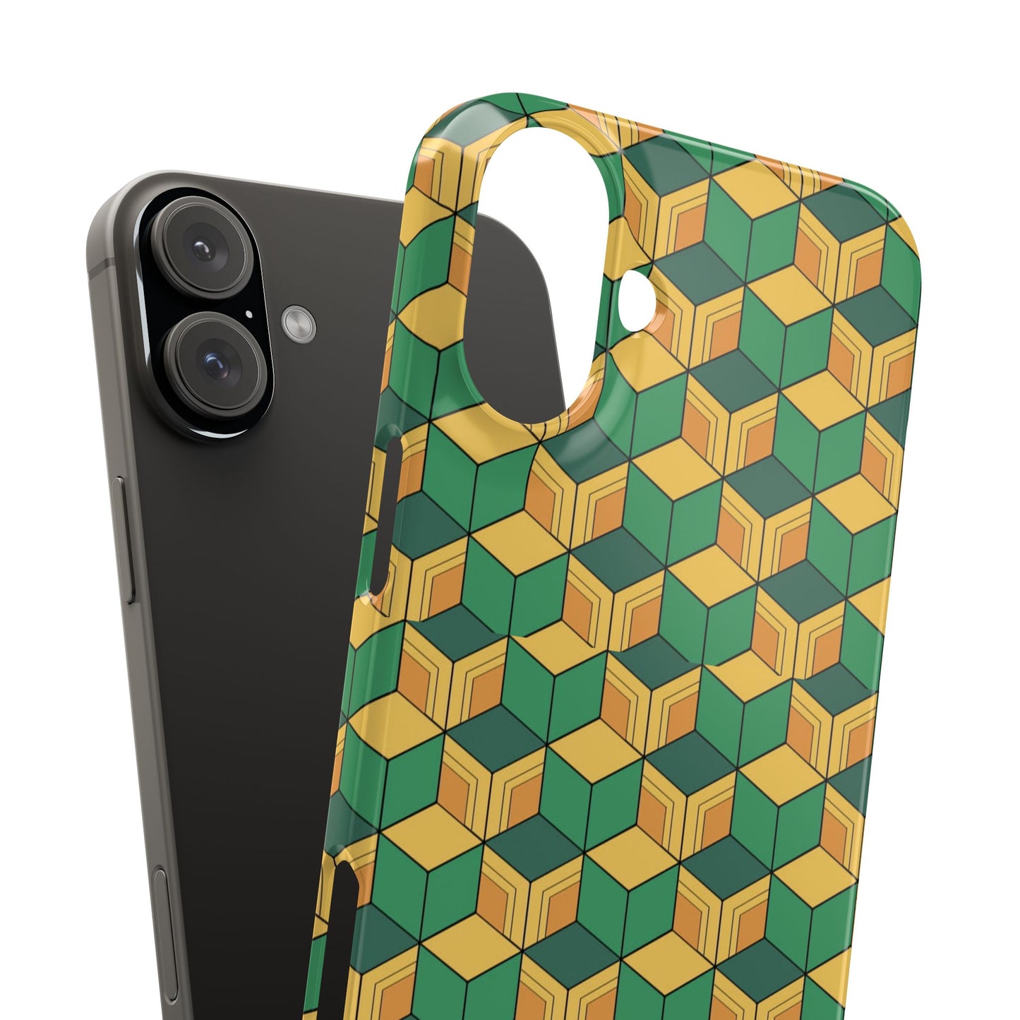 Sabito's Haori Pattern Anime iPhone Case - Geometric Green and Yellow Design