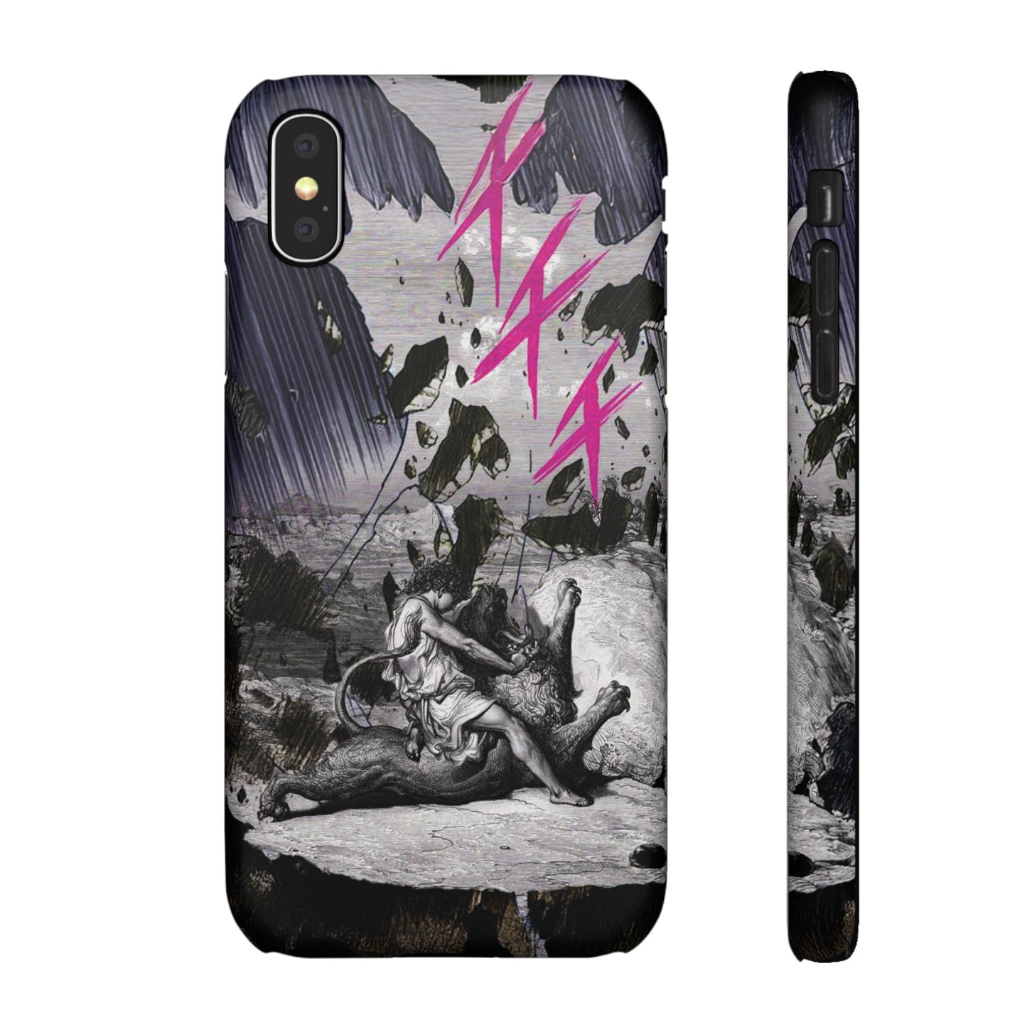 Lionbreaker Fierce Combat Monochrome Design with Electric Fuchsia Sound Glyphs Phone Case