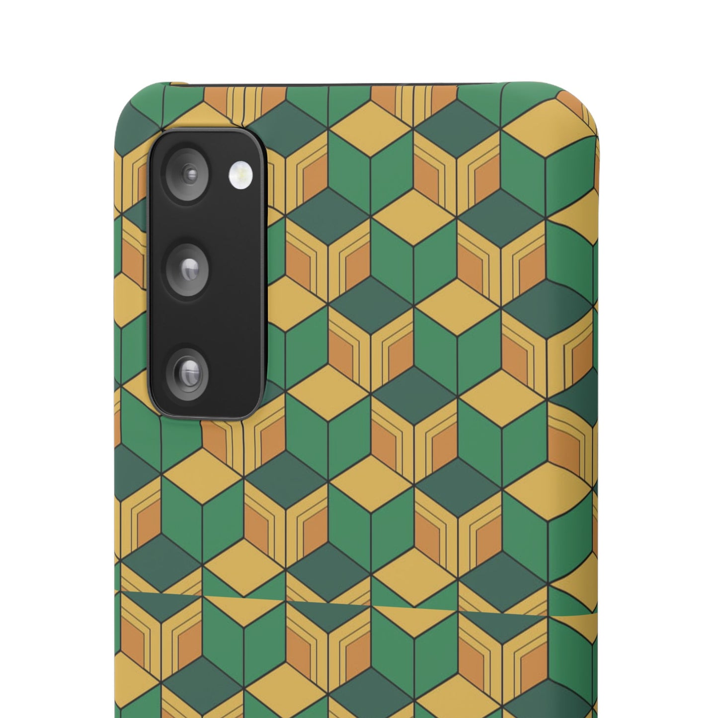 Sabito's Haori Pattern Anime iPhone Case - Geometric Green and Yellow Design