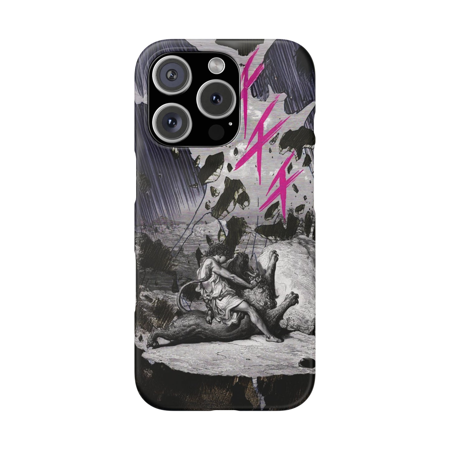 Lionbreaker Fierce Combat Monochrome Design with Electric Fuchsia Sound Glyphs Phone Case