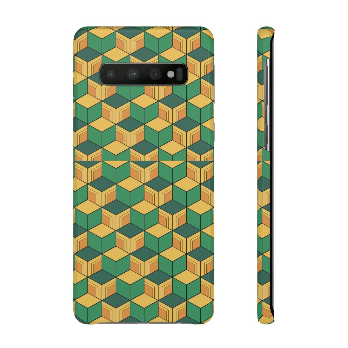 Sabito's Haori Pattern Anime iPhone Case - Geometric Green and Yellow Design
