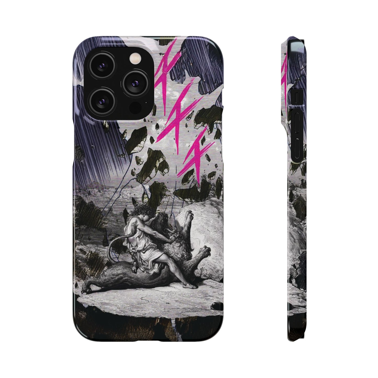 Lionbreaker Fierce Combat Monochrome Design with Electric Fuchsia Sound Glyphs Phone Case