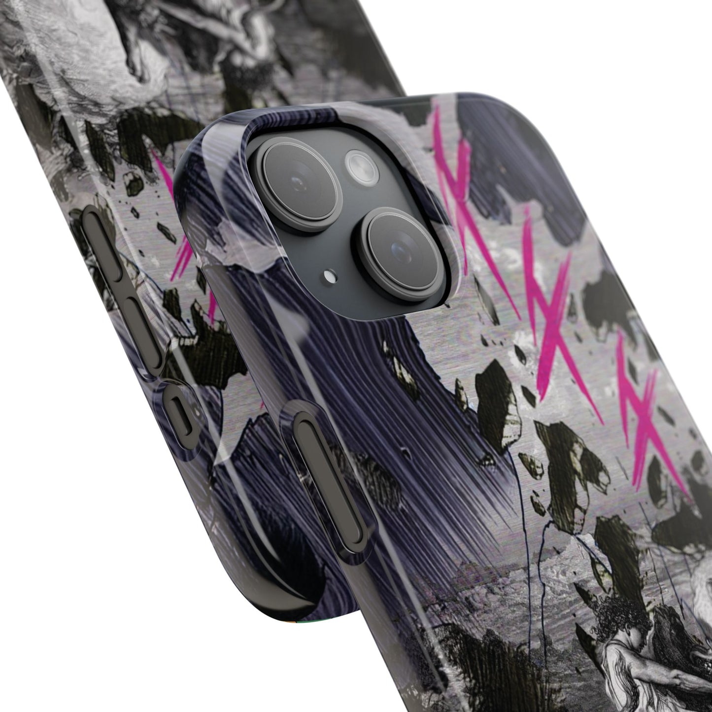 Lionbreaker Fierce Combat Monochrome Design with Electric Fuchsia Sound Glyphs Phone Case