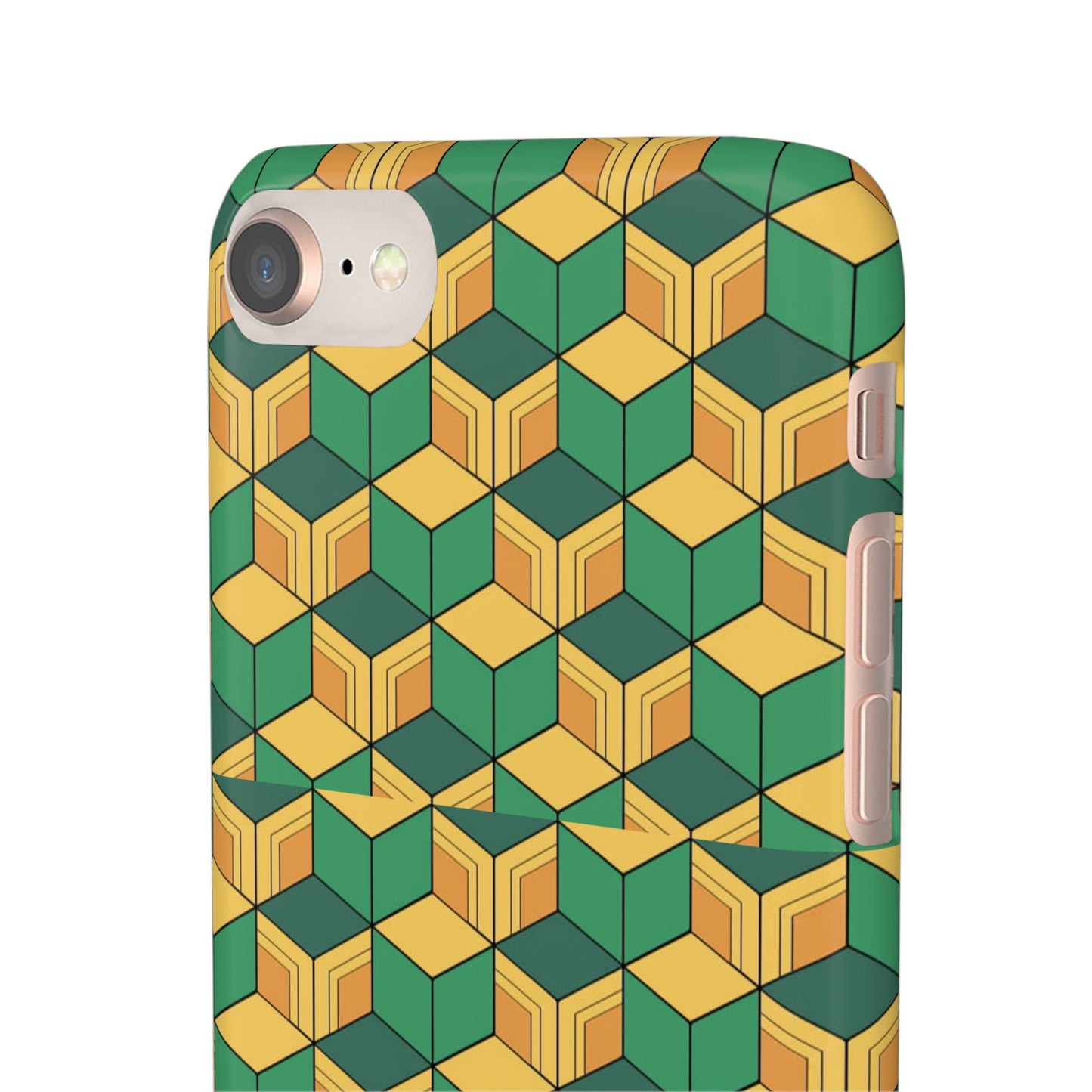 Sabito's Haori Pattern Anime iPhone Case - Geometric Green and Yellow Design