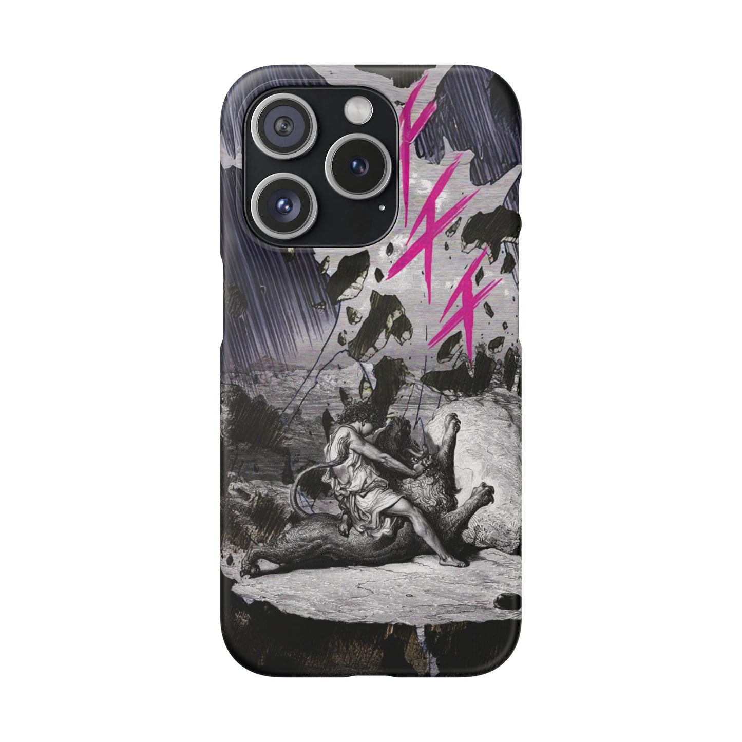 Lionbreaker Fierce Combat Monochrome Design with Electric Fuchsia Sound Glyphs Phone Case