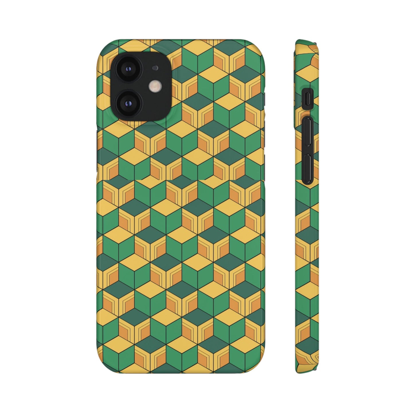 Sabito's Haori Pattern Anime iPhone Case - Geometric Green and Yellow Design