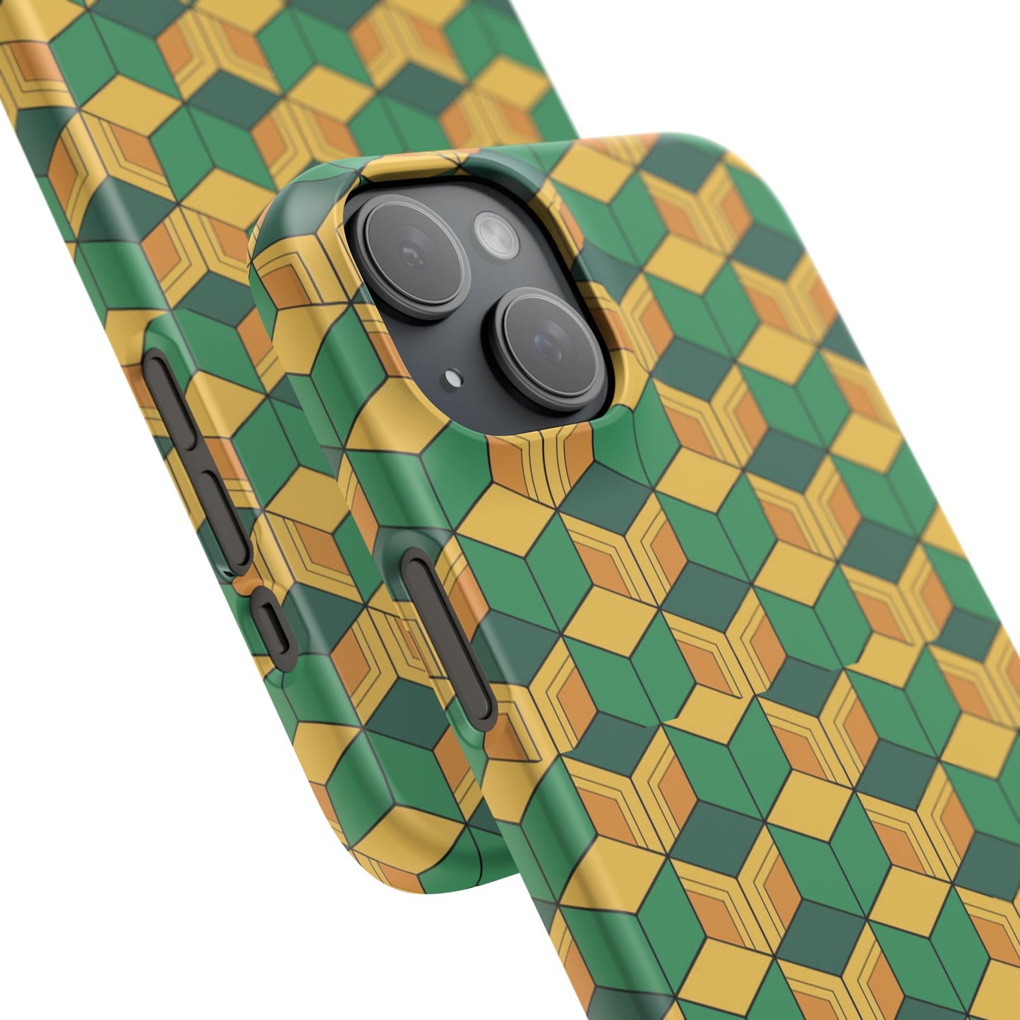 Sabito's Haori Pattern Anime iPhone Case - Geometric Green and Yellow Design