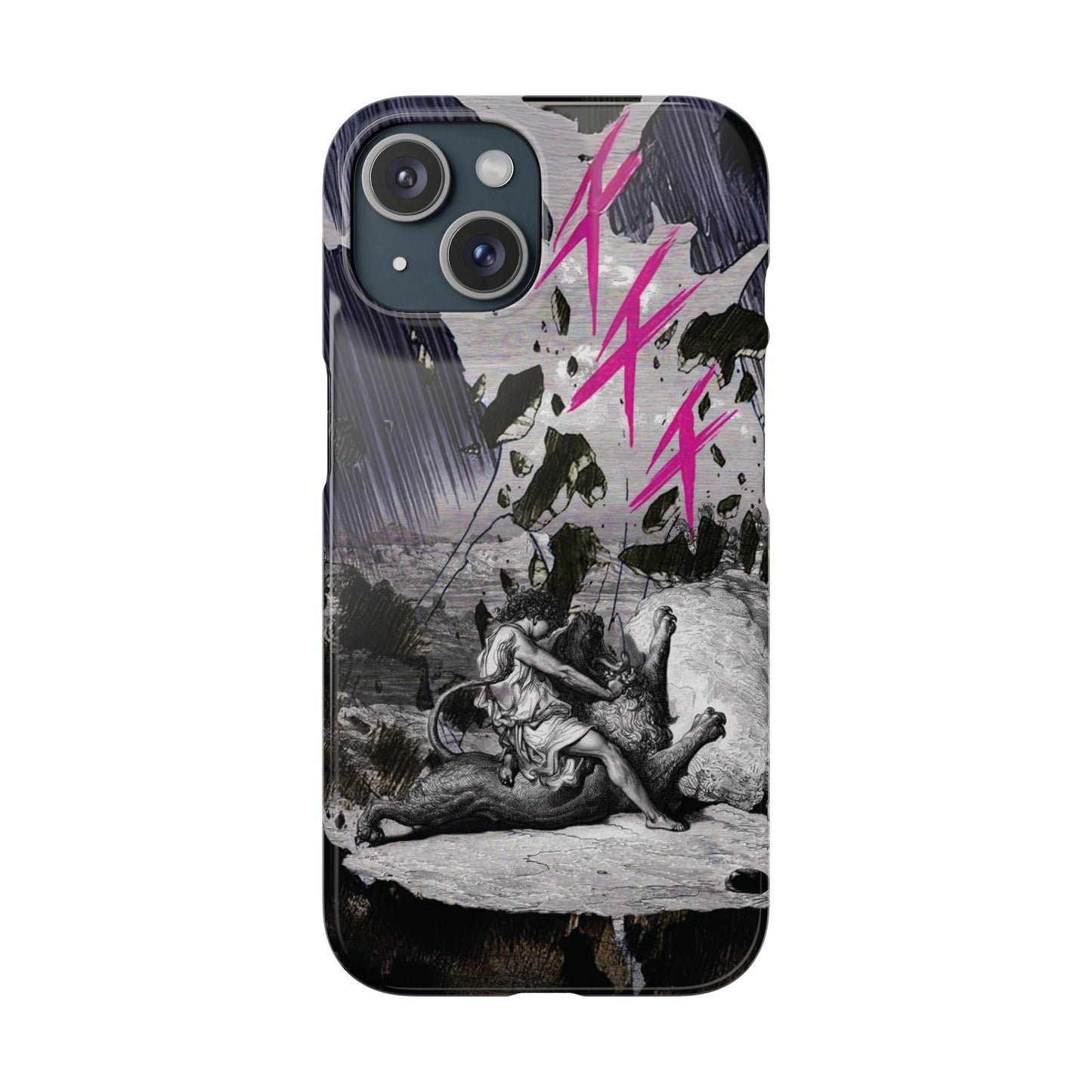 Lionbreaker Fierce Combat Monochrome Design with Electric Fuchsia Sound Glyphs Phone Case