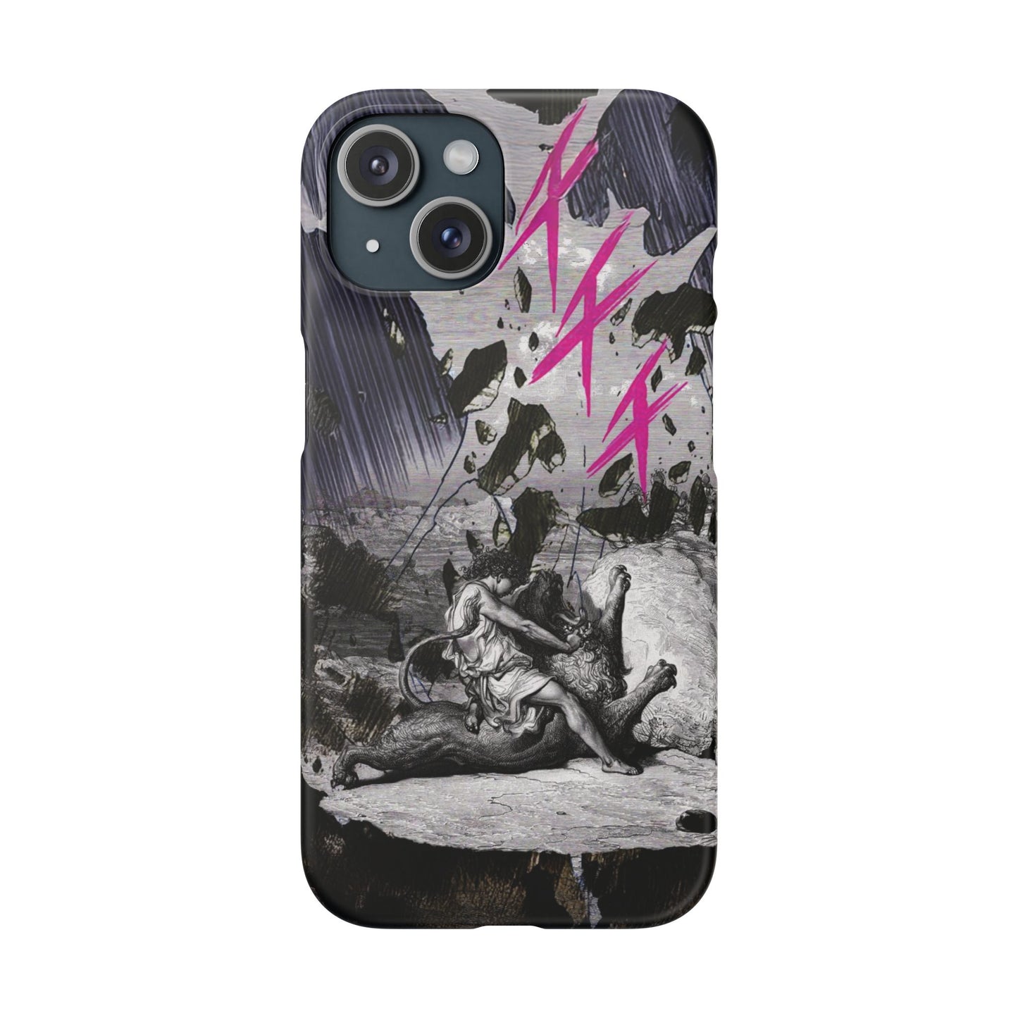 Lionbreaker Fierce Combat Monochrome Design with Electric Fuchsia Sound Glyphs Phone Case