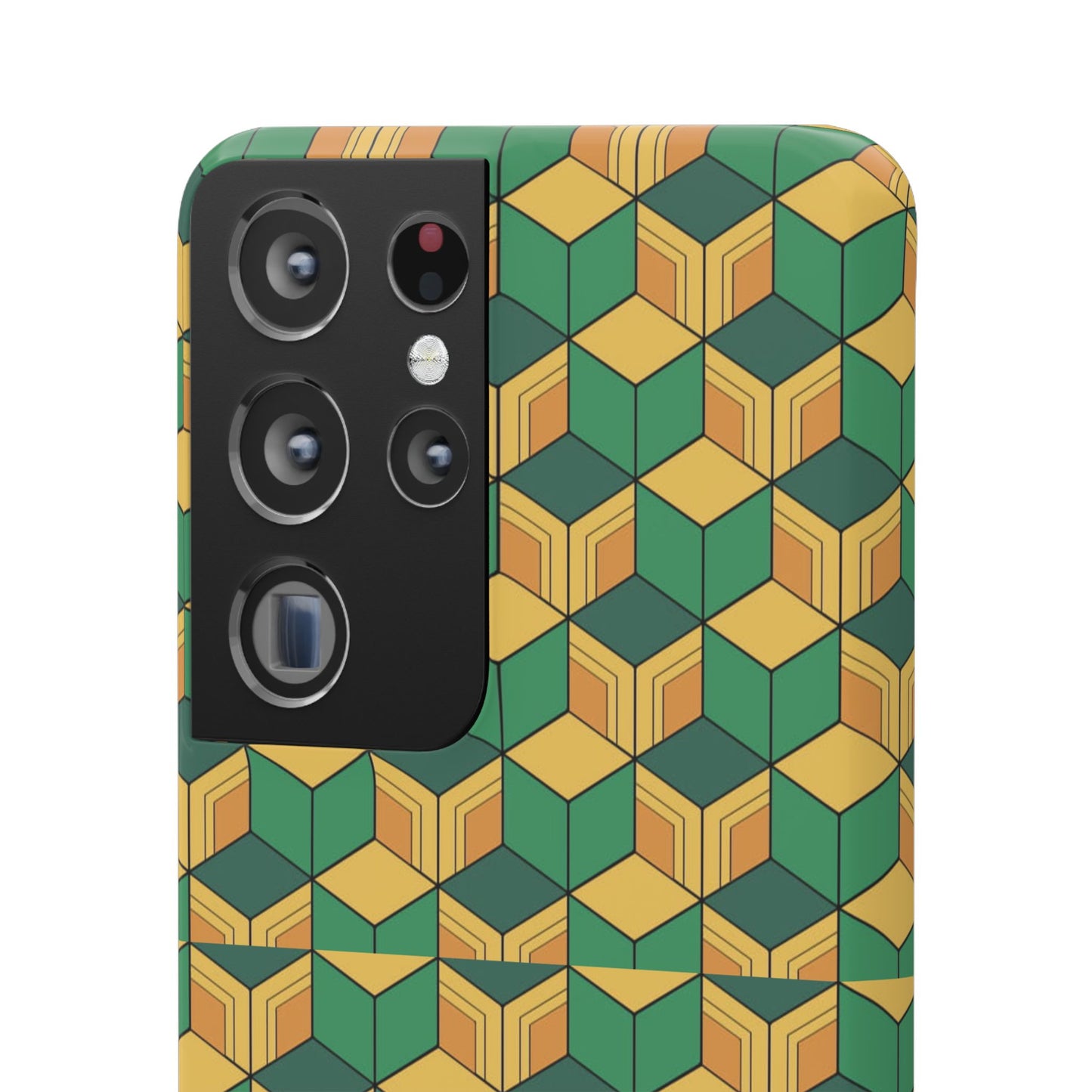 Sabito's Haori Pattern Anime iPhone Case - Geometric Green and Yellow Design