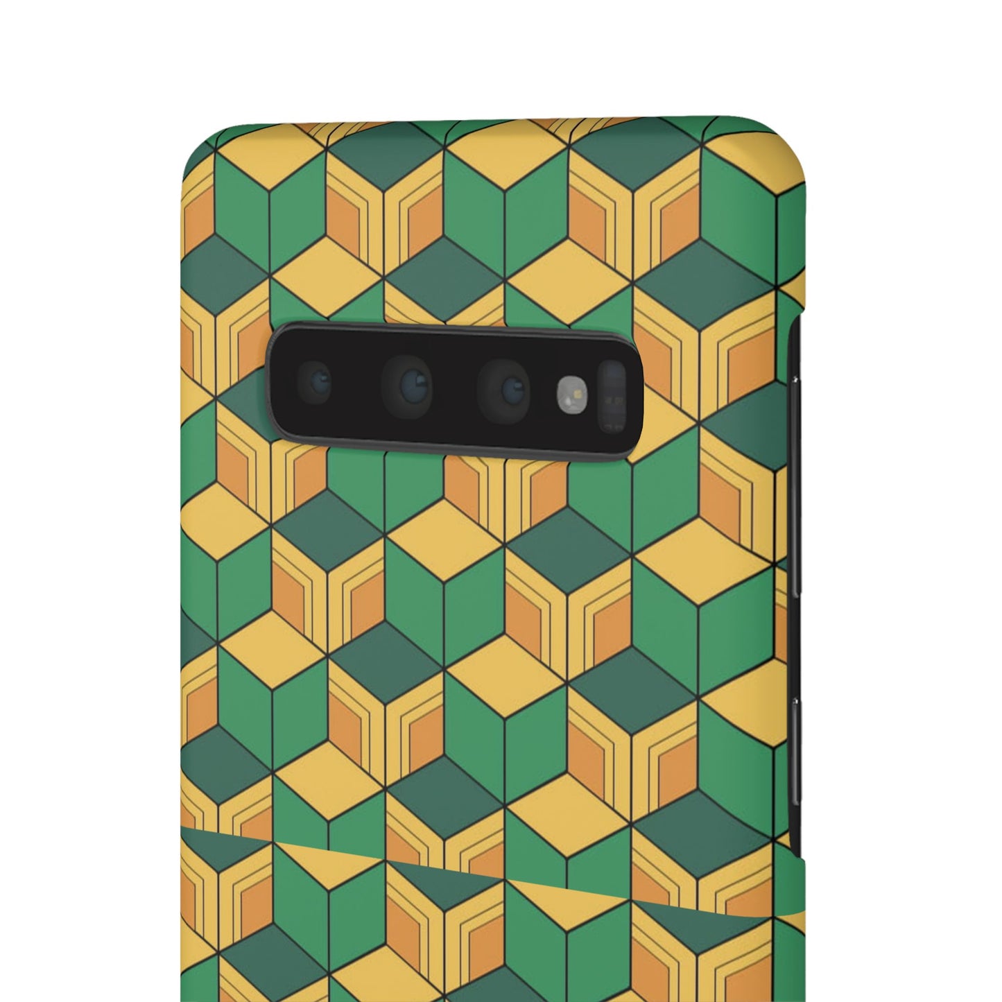 Sabito's Haori Pattern Anime iPhone Case - Geometric Green and Yellow Design