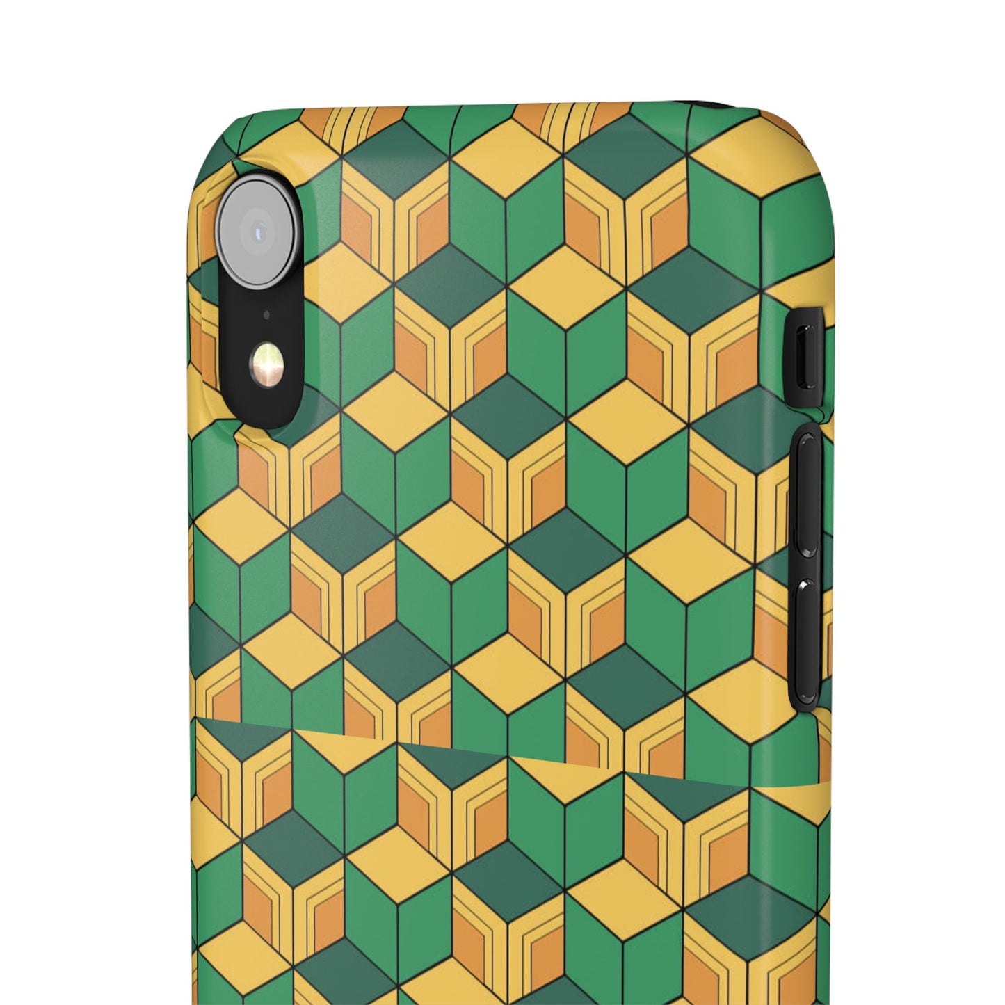 Sabito's Haori Pattern Anime iPhone Case - Geometric Green and Yellow Design