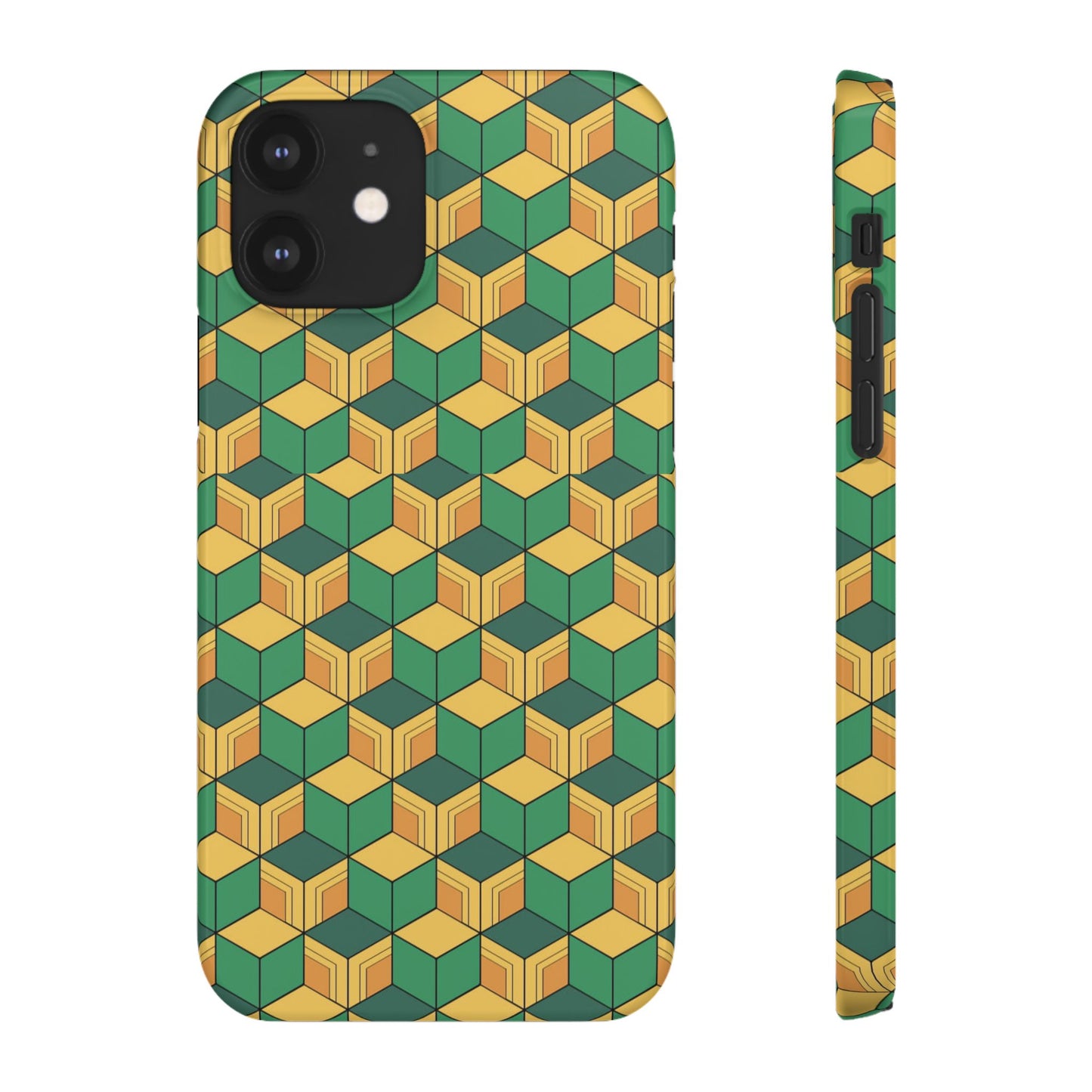 Sabito's Haori Pattern Anime iPhone Case - Geometric Green and Yellow Design
