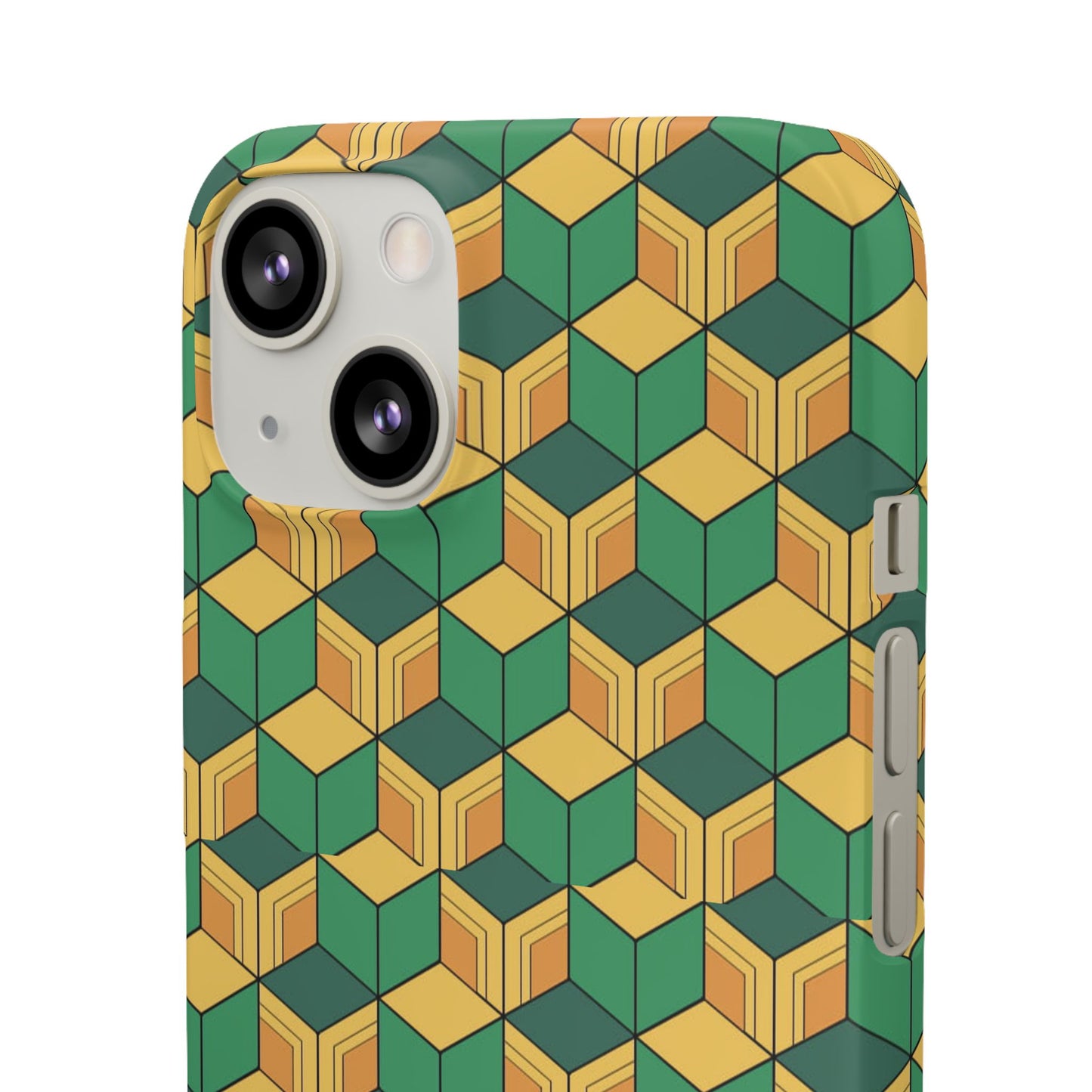Sabito's Haori Pattern Anime iPhone Case - Geometric Green and Yellow Design