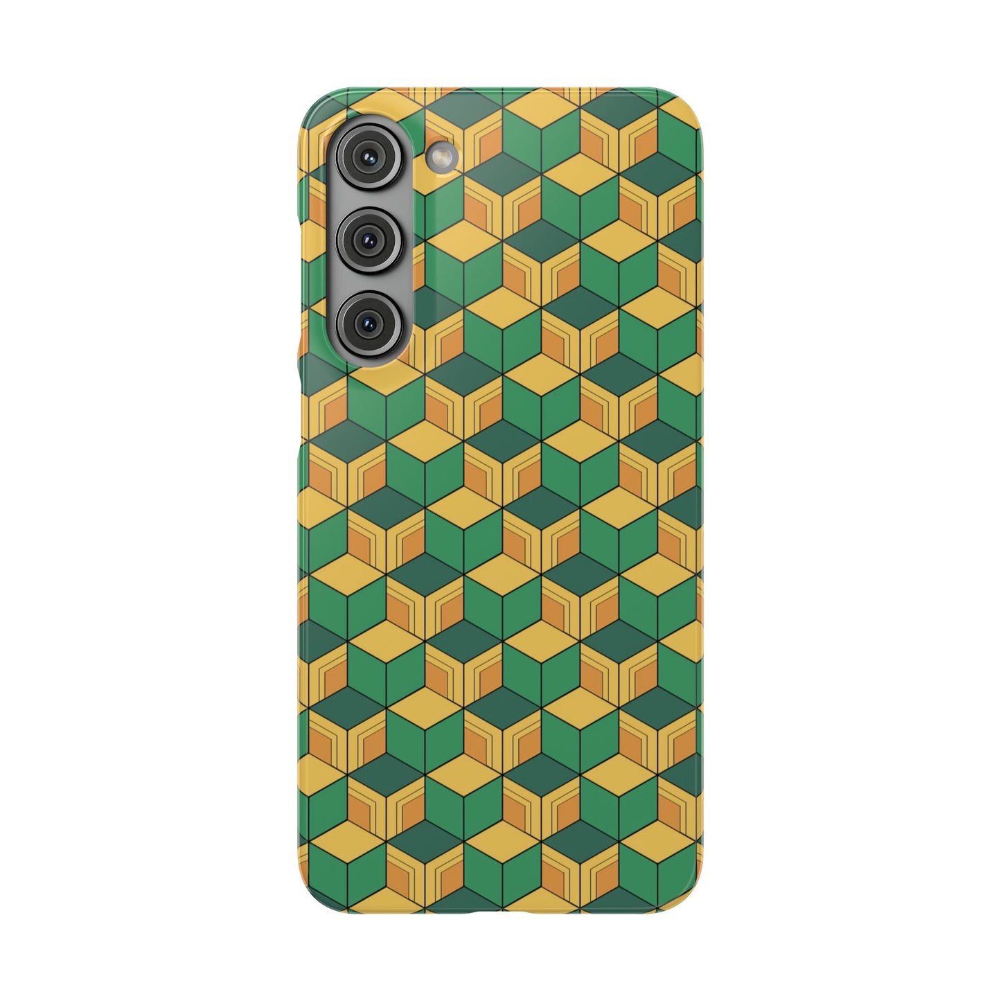 Sabito's Haori Pattern Anime iPhone Case - Geometric Green and Yellow Design
