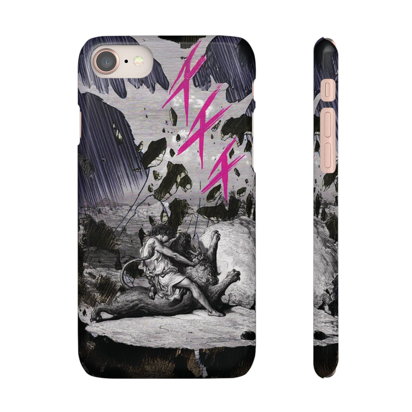 Lionbreaker Fierce Combat Monochrome Design with Electric Fuchsia Sound Glyphs Phone Case