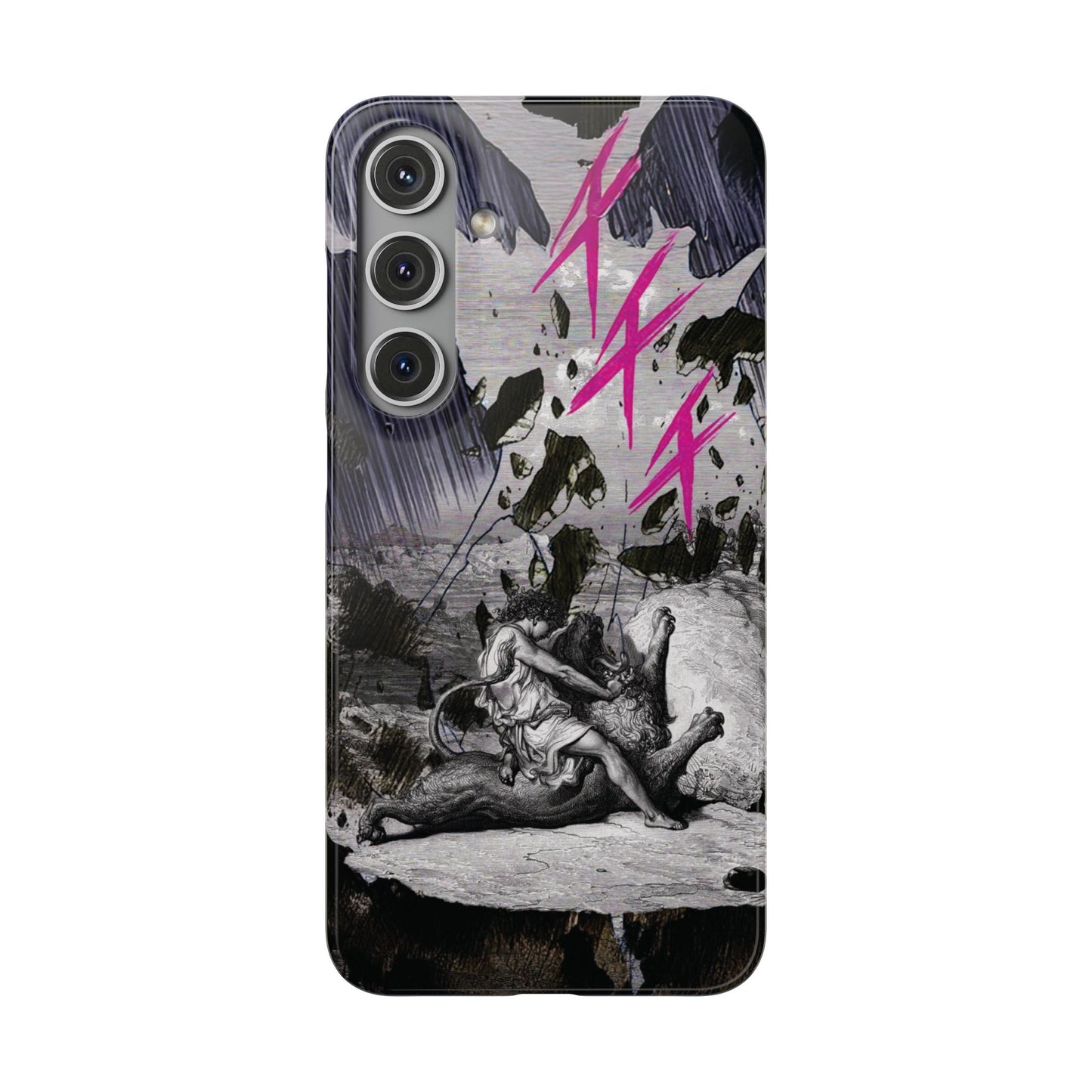 Lionbreaker Fierce Combat Monochrome Design with Electric Fuchsia Sound Glyphs Phone Case
