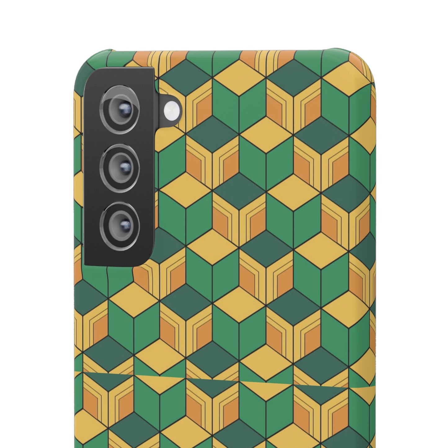 Sabito's Haori Pattern Anime iPhone Case - Geometric Green and Yellow Design