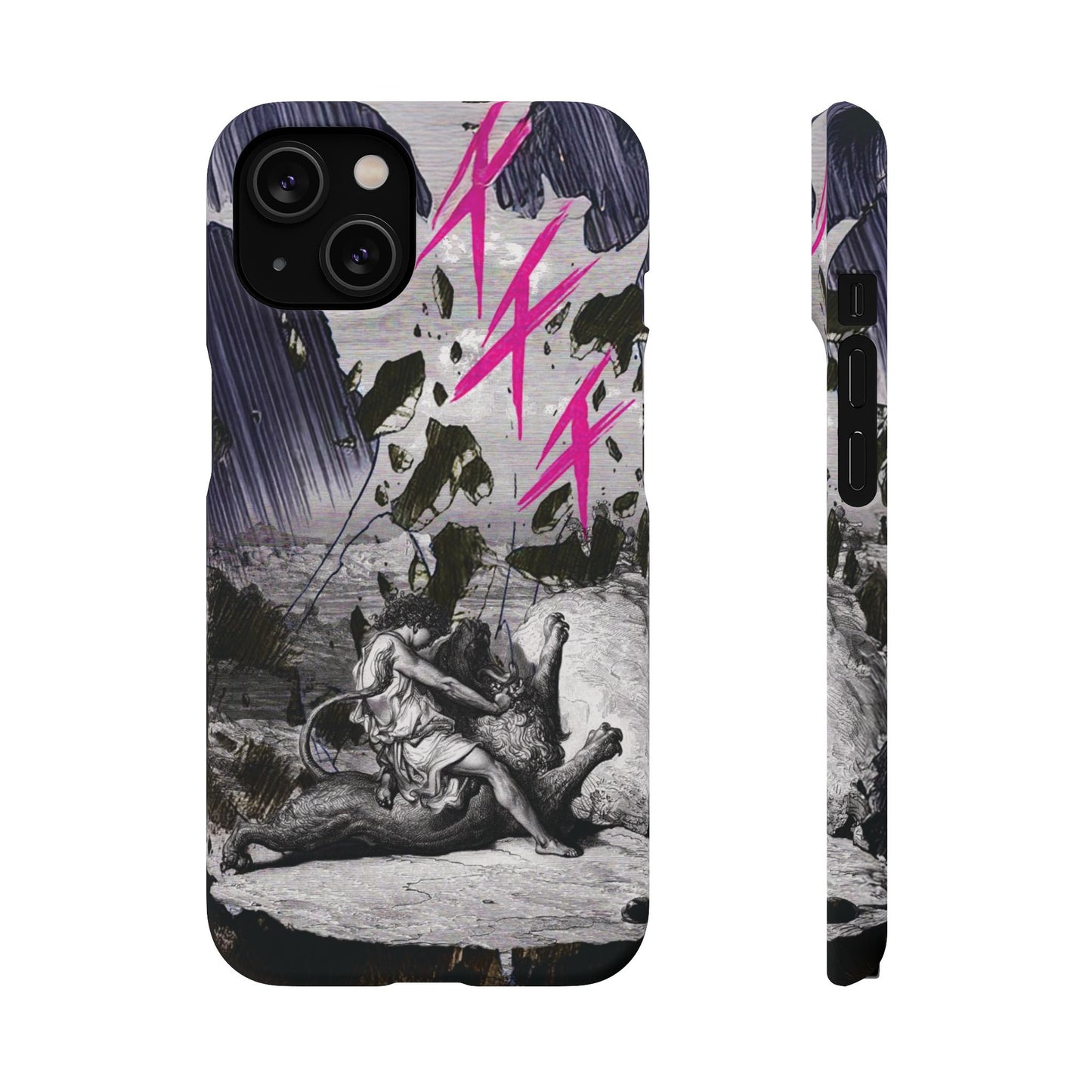 Lionbreaker Fierce Combat Monochrome Design with Electric Fuchsia Sound Glyphs Phone Case