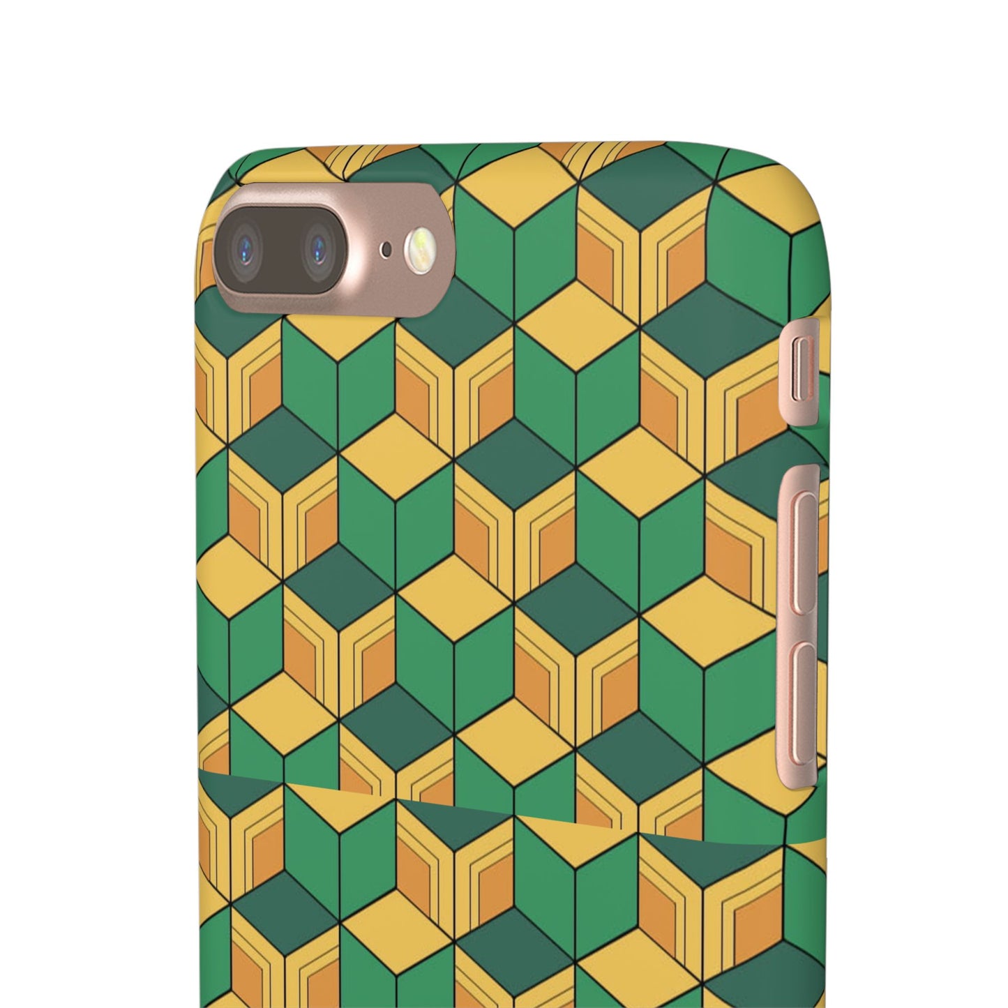 Sabito's Haori Pattern Anime iPhone Case - Geometric Green and Yellow Design