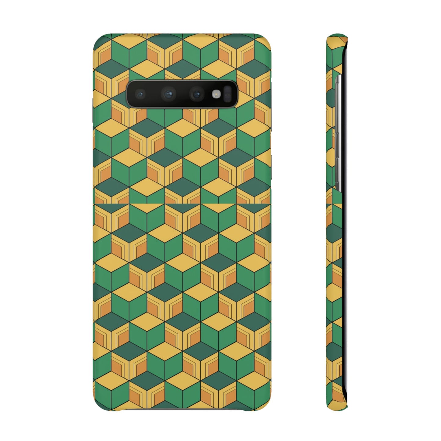Sabito's Haori Pattern Anime iPhone Case - Geometric Green and Yellow Design