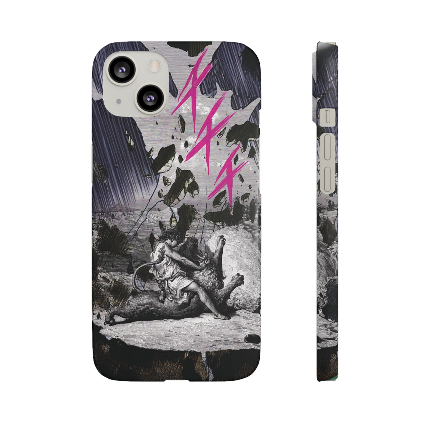 Lionbreaker Fierce Combat Monochrome Design with Electric Fuchsia Sound Glyphs Phone Case