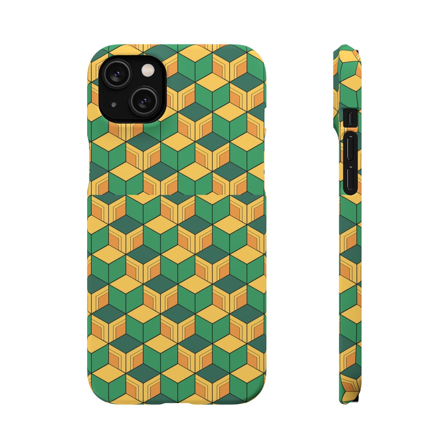 Sabito's Haori Pattern Anime iPhone Case - Geometric Green and Yellow Design
