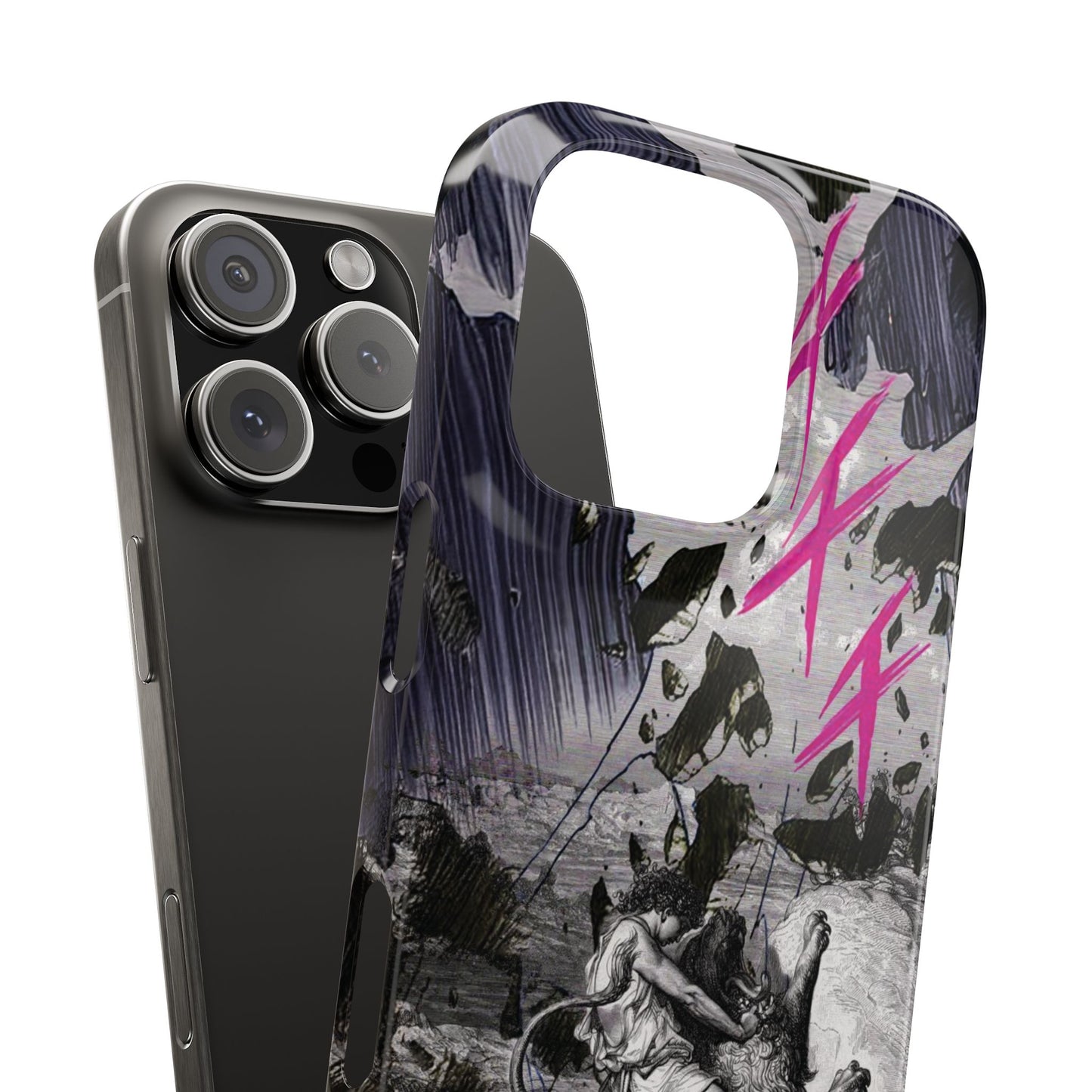 Lionbreaker Fierce Combat Monochrome Design with Electric Fuchsia Sound Glyphs Phone Case