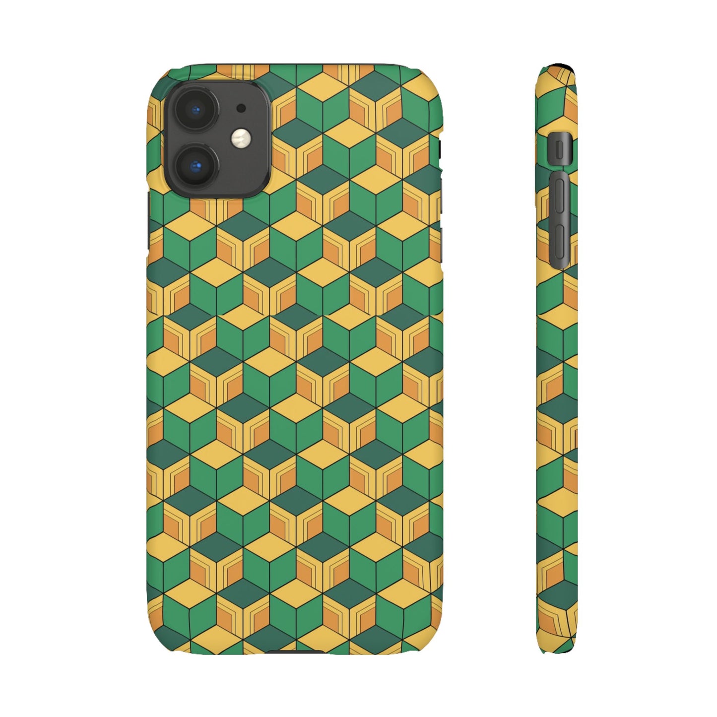 Sabito's Haori Pattern Anime iPhone Case - Geometric Green and Yellow Design