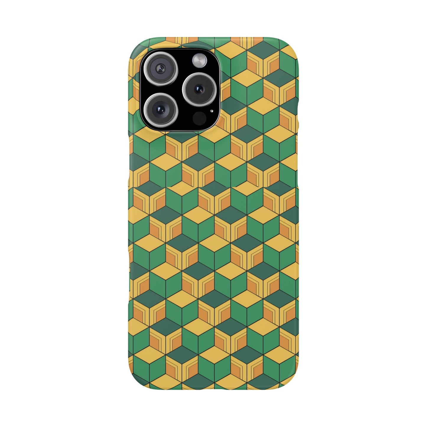 Sabito's Haori Pattern Anime iPhone Case - Geometric Green and Yellow Design