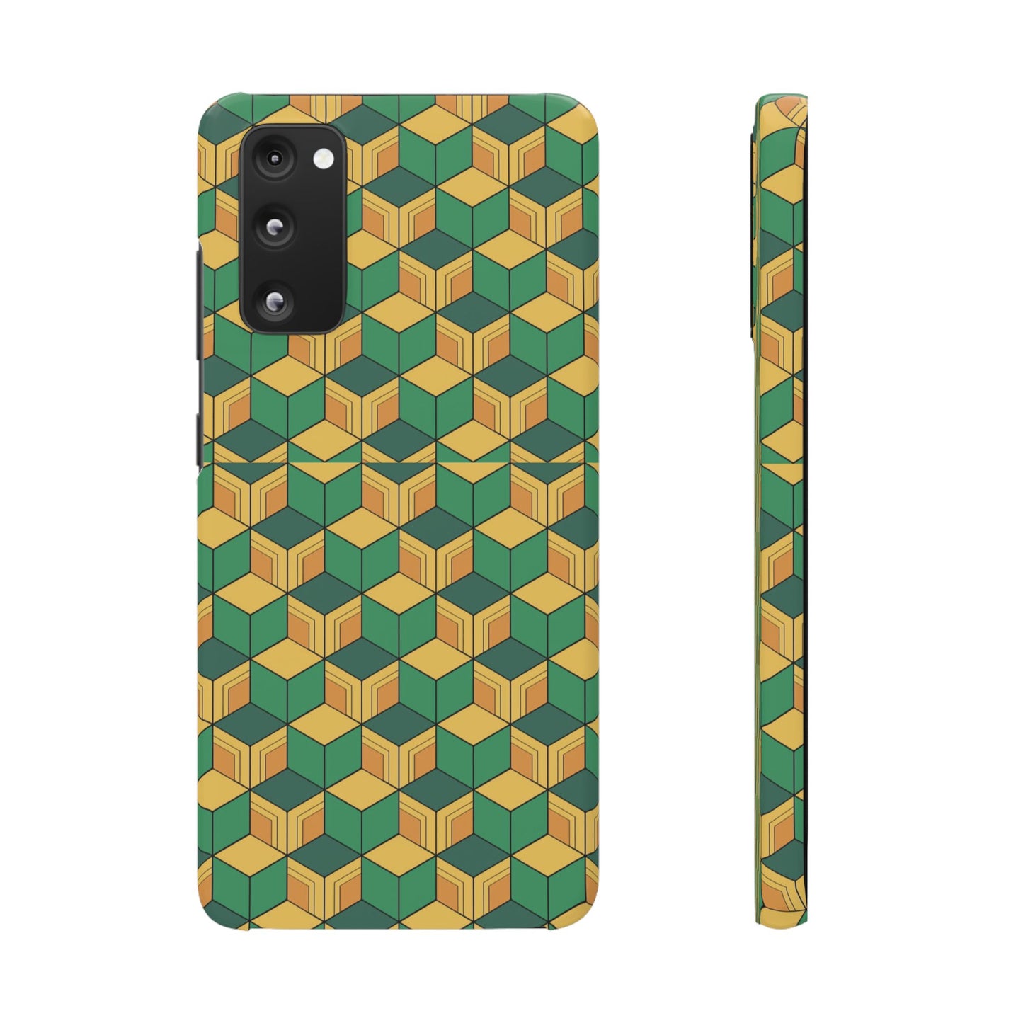 Sabito's Haori Pattern Anime iPhone Case - Geometric Green and Yellow Design