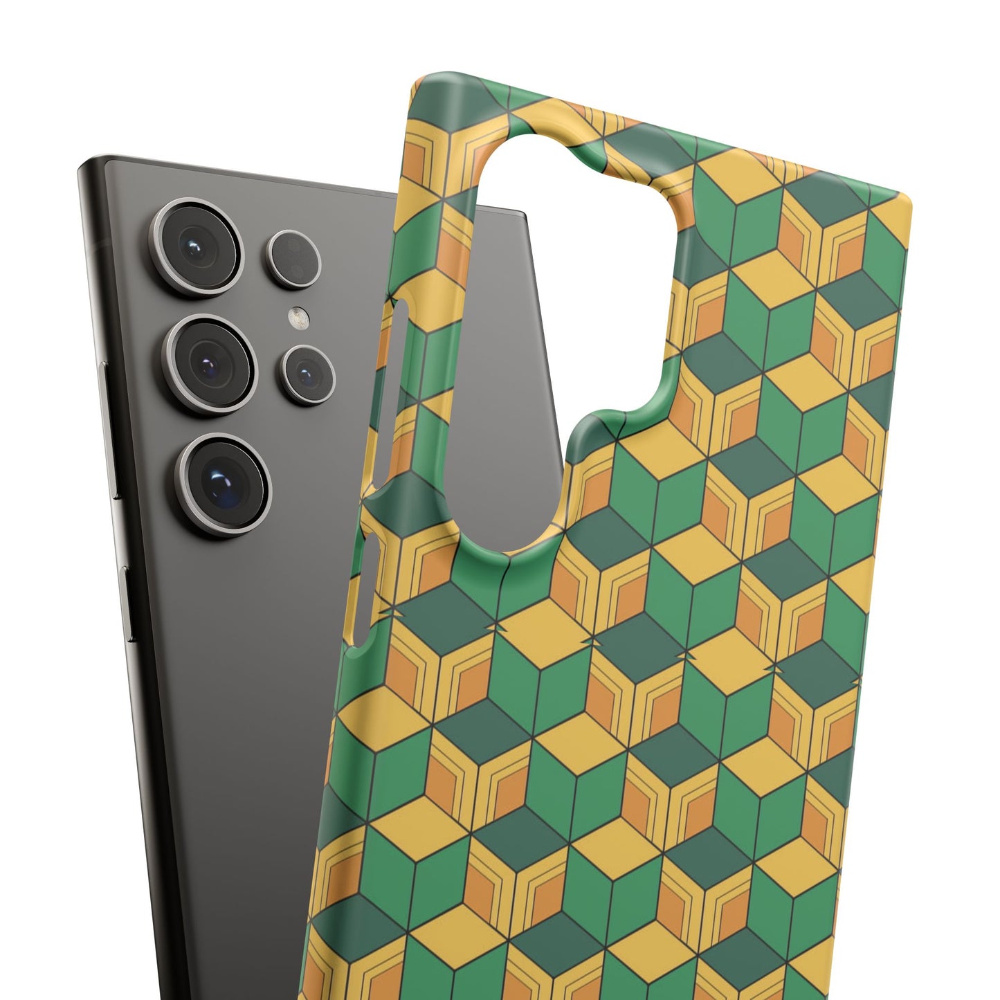 Sabito's Haori Pattern Anime iPhone Case - Geometric Green and Yellow Design