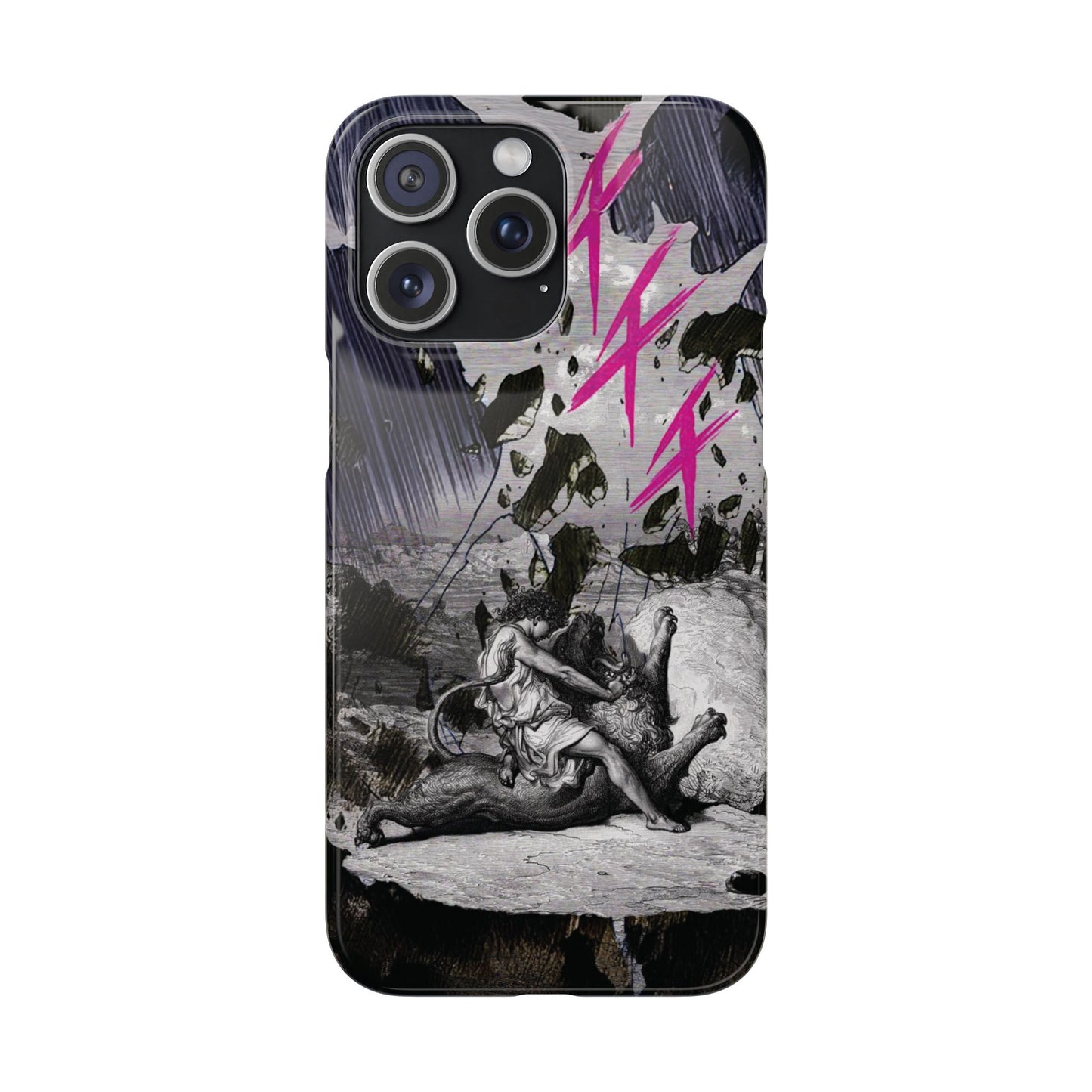 Lionbreaker Fierce Combat Monochrome Design with Electric Fuchsia Sound Glyphs Phone Case