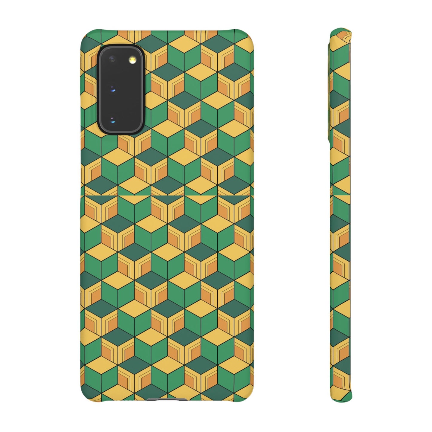 Sabito's Haori Pattern Anime iPhone Case - Geometric Green and Yellow Design