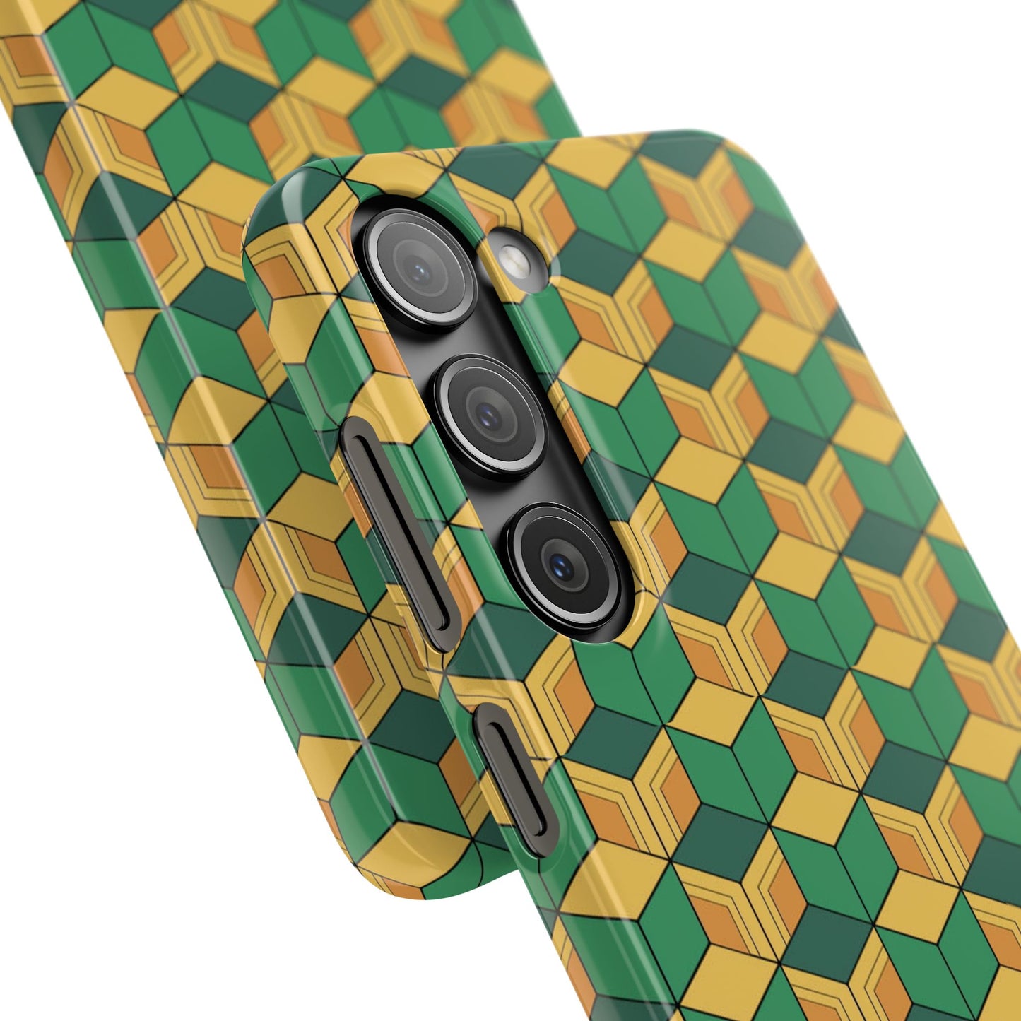 Sabito's Haori Pattern Anime iPhone Case - Geometric Green and Yellow Design