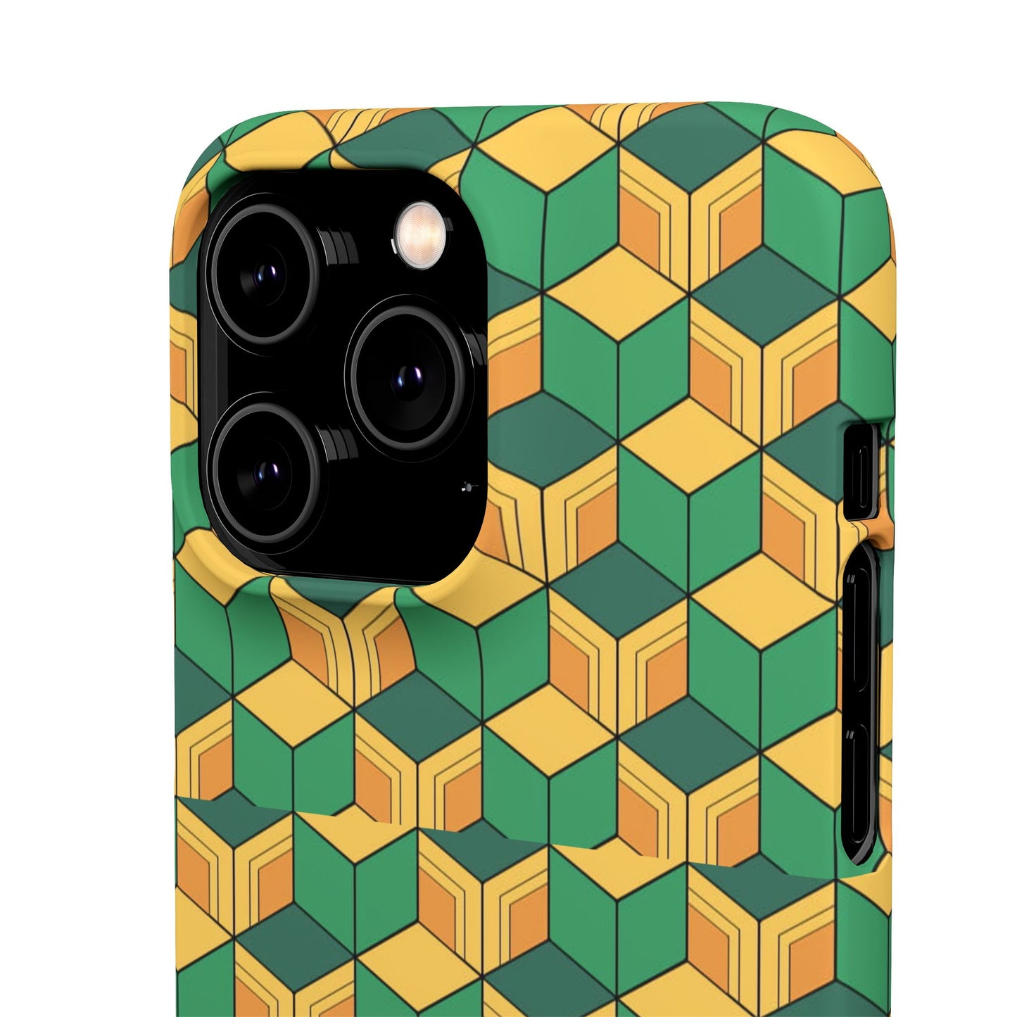 Sabito's Haori Pattern Anime iPhone Case - Geometric Green and Yellow Design
