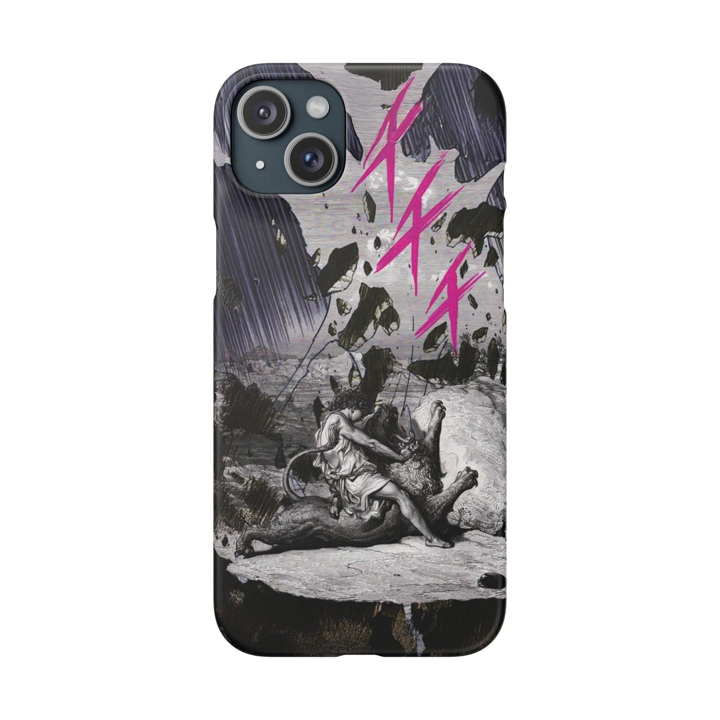 Lionbreaker Fierce Combat Monochrome Design with Electric Fuchsia Sound Glyphs Phone Case