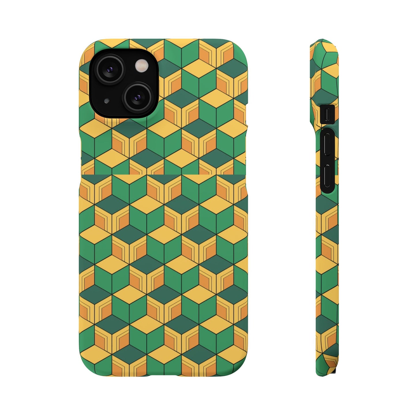 Sabito's Haori Pattern Anime iPhone Case - Geometric Green and Yellow Design