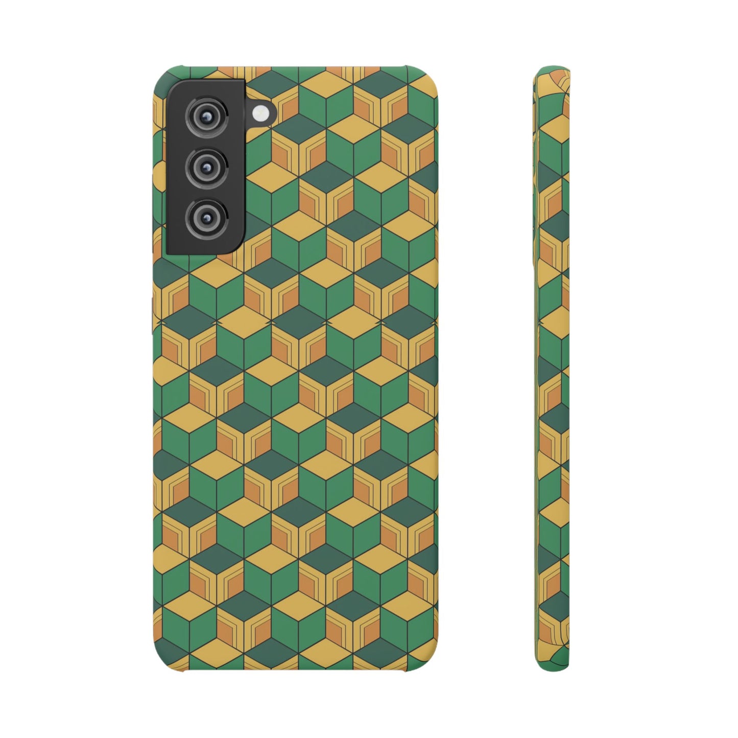 Sabito's Haori Pattern Anime iPhone Case - Geometric Green and Yellow Design