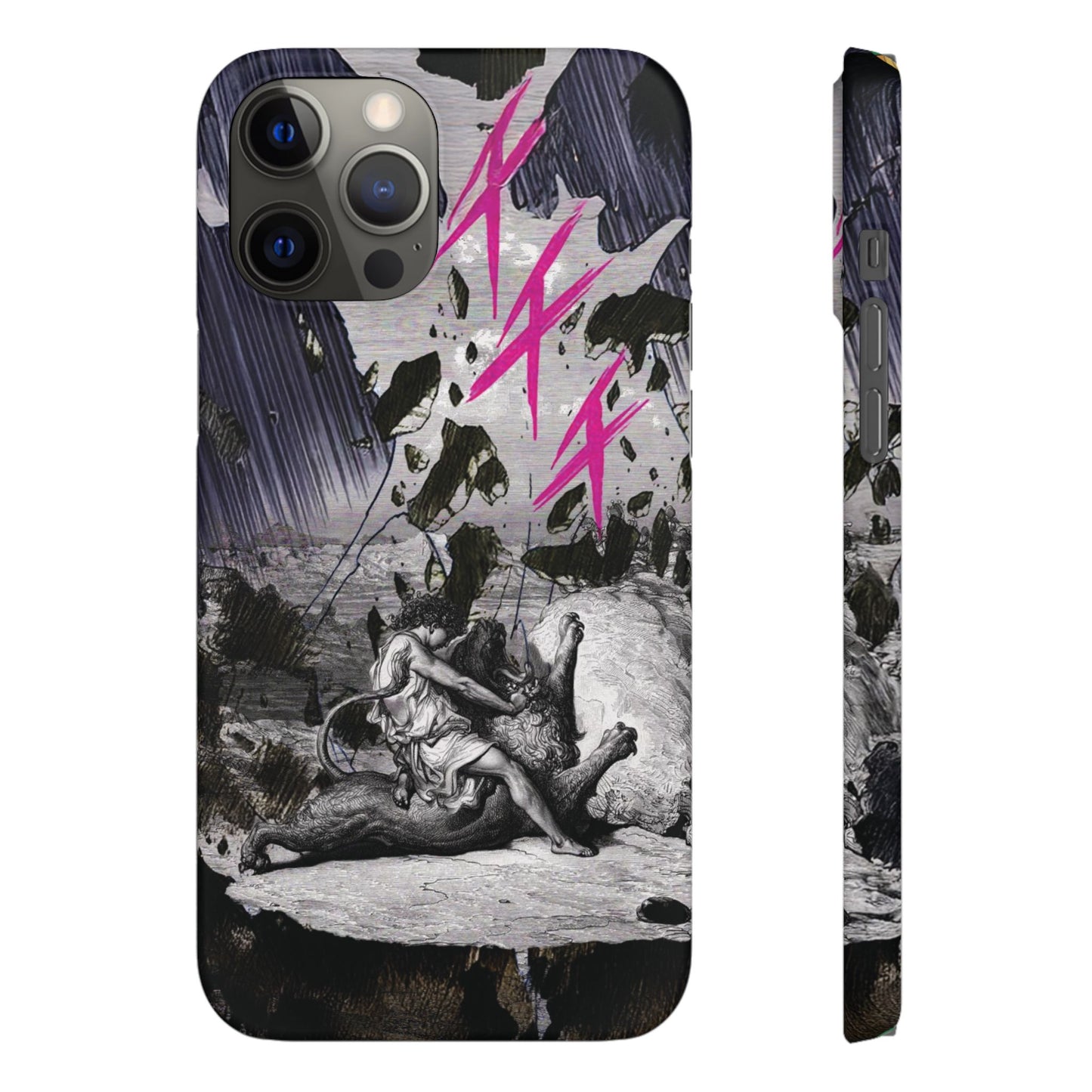 Lionbreaker Fierce Combat Monochrome Design with Electric Fuchsia Sound Glyphs Phone Case