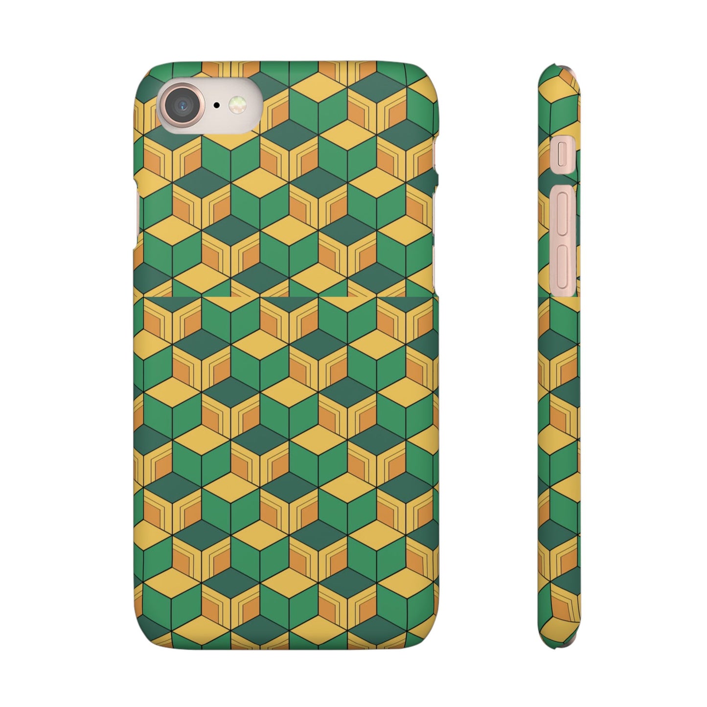 Sabito's Haori Pattern Anime iPhone Case - Geometric Green and Yellow Design