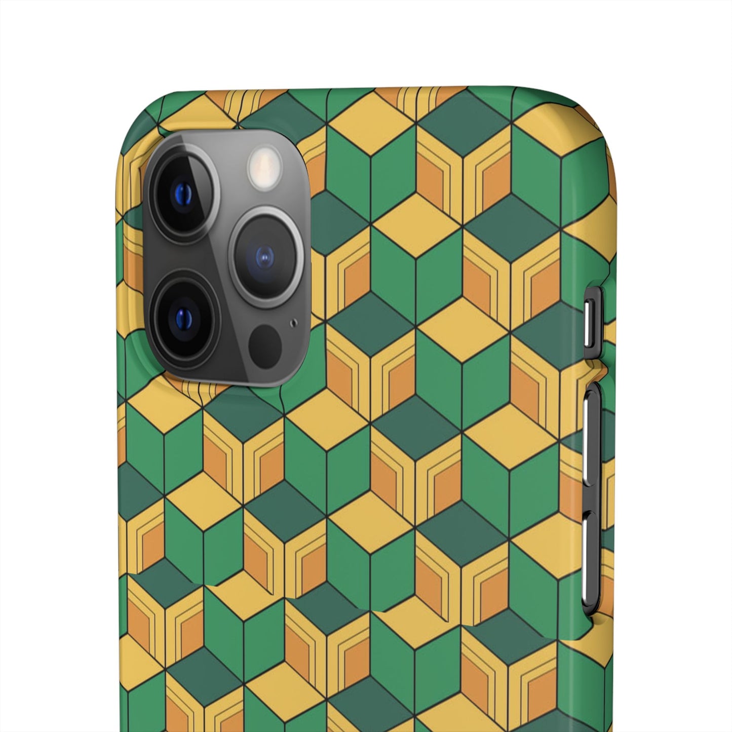 Sabito's Haori Pattern Anime iPhone Case - Geometric Green and Yellow Design